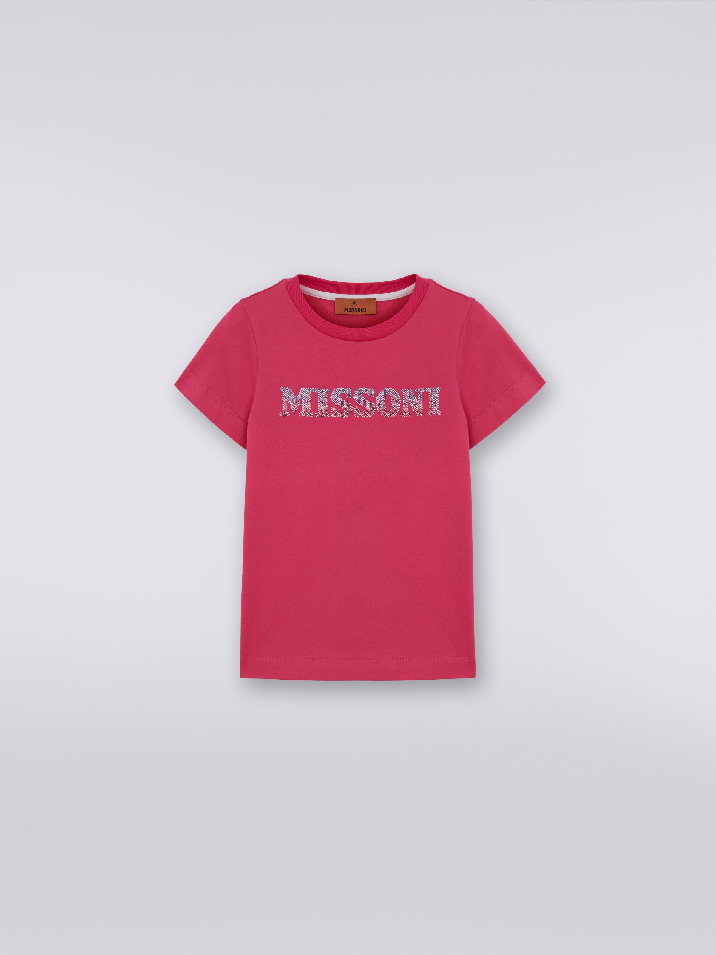 Cotton T- shirt with rhinestone logo, Multicoloured  - 0