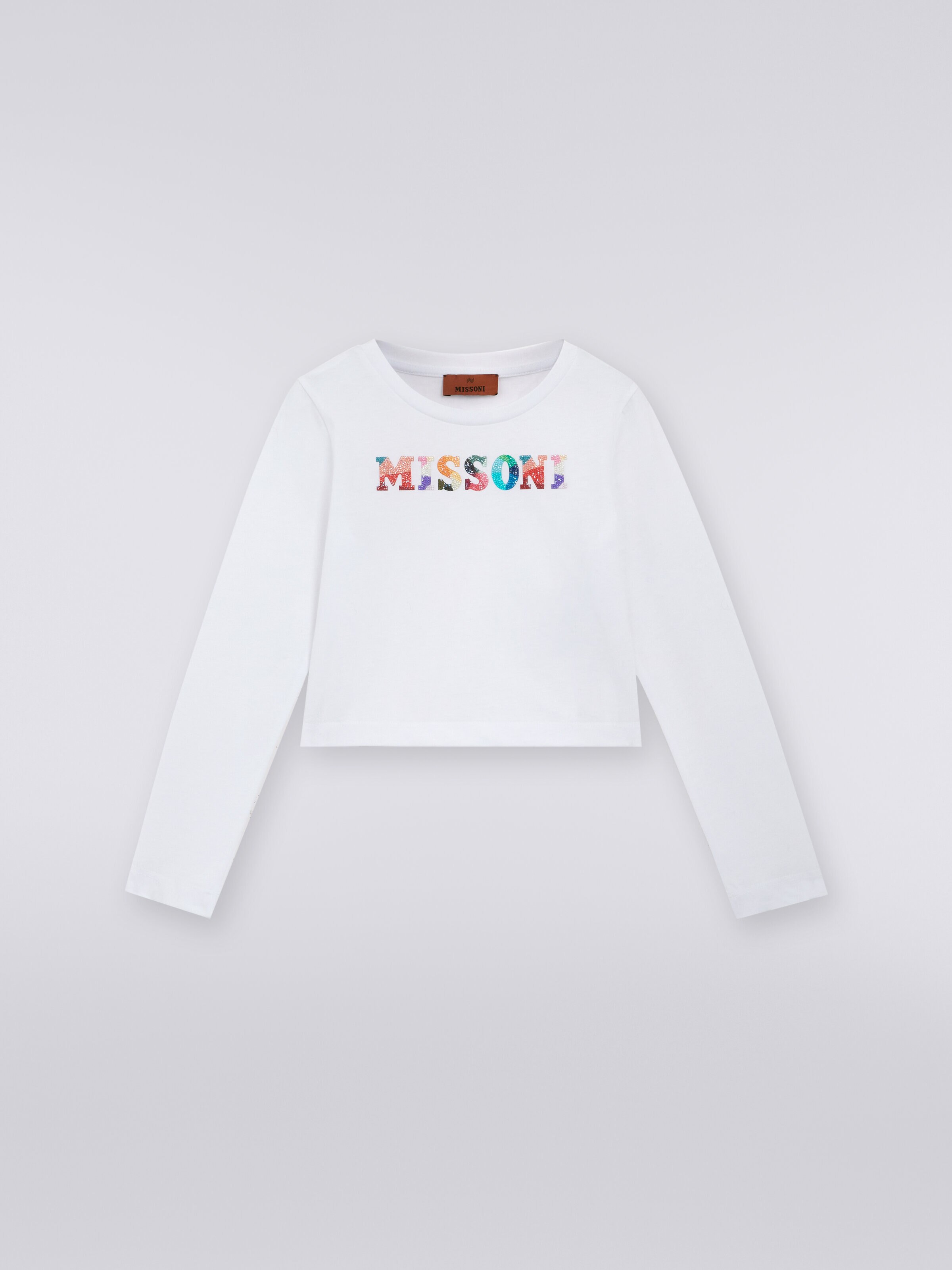 Camiseta de cuello redondo de algodón, Blanco  - 0