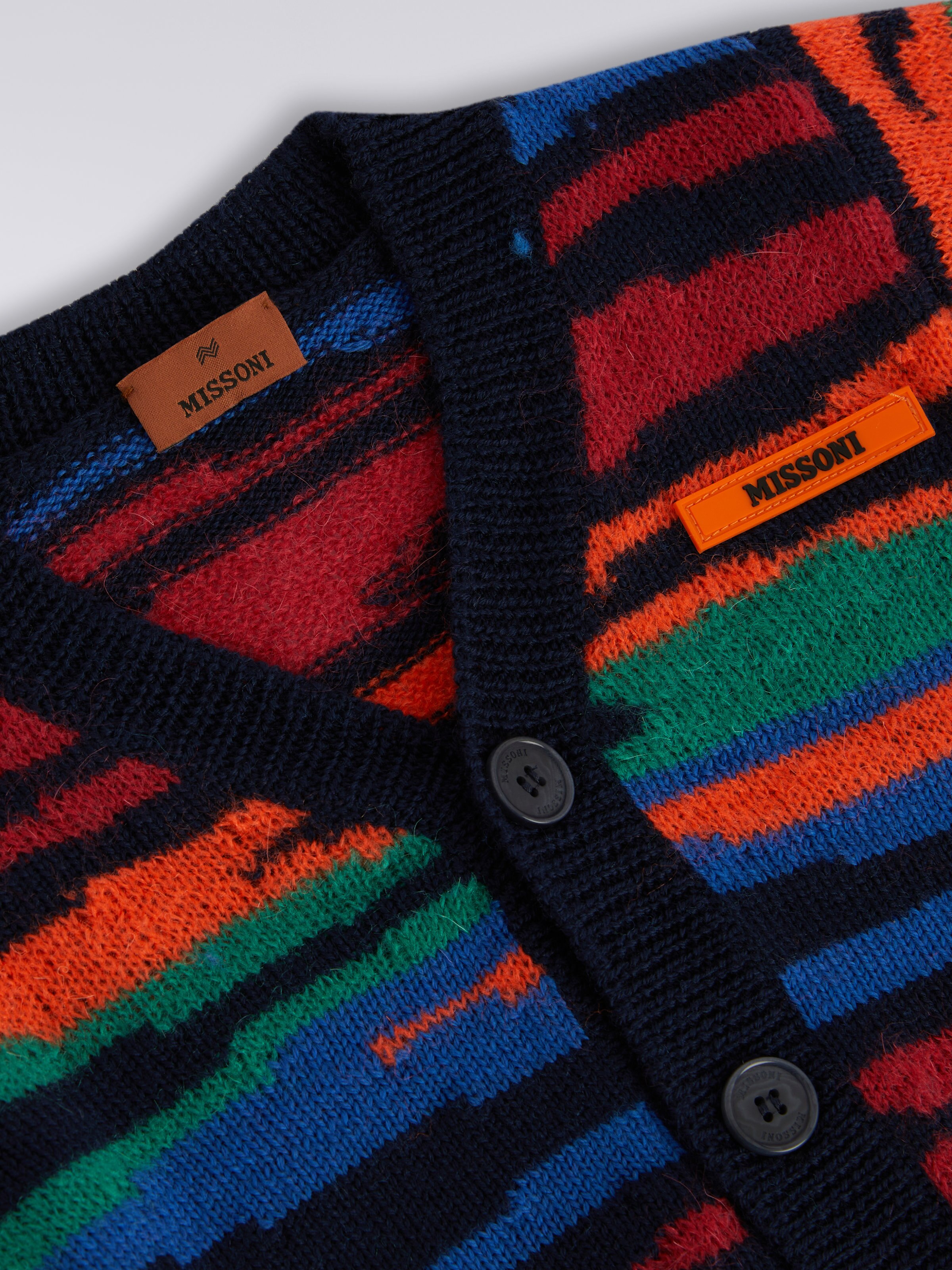 Slub wool knit cardigan, Multicoloured  - 2