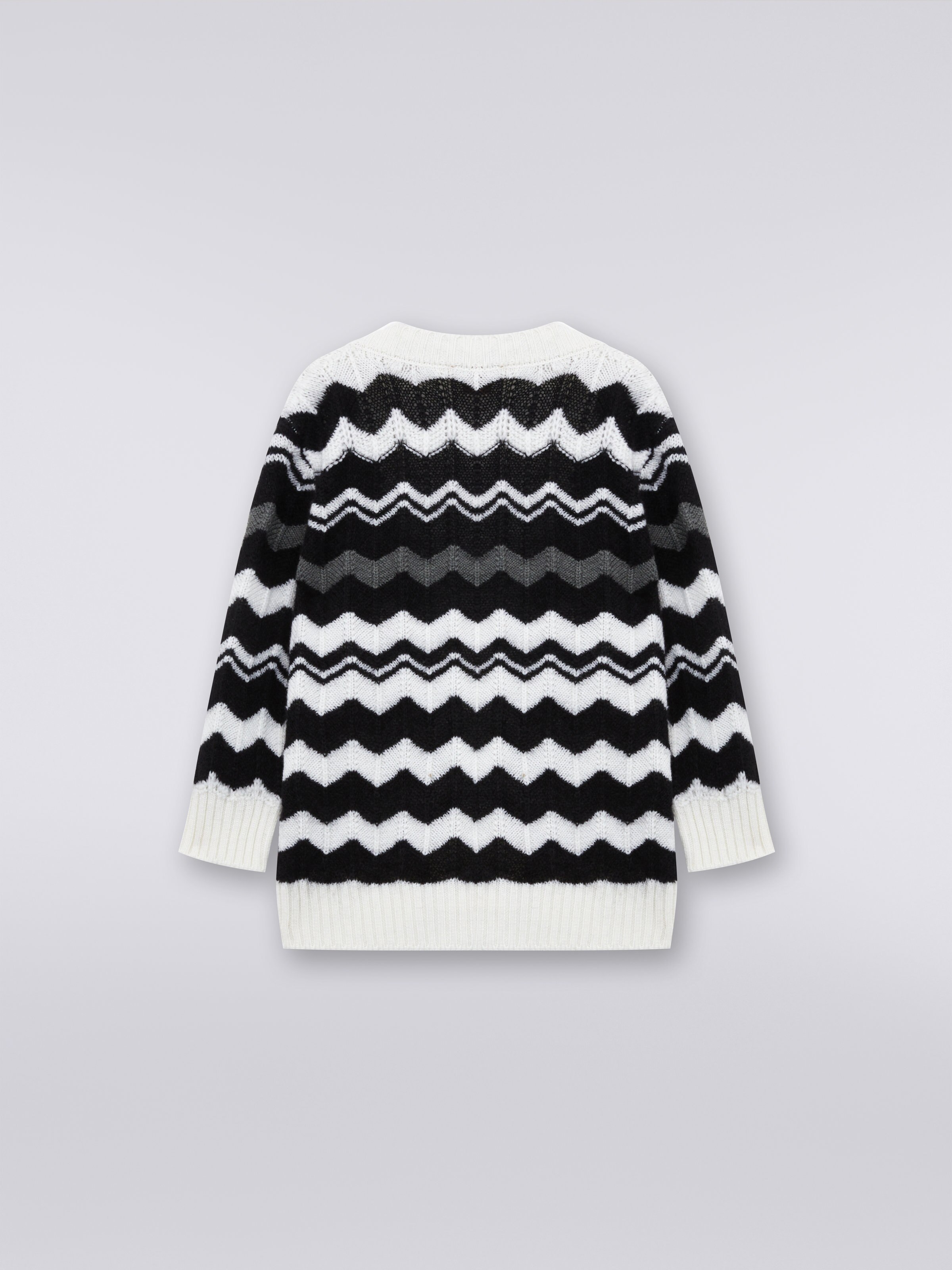 Cardigan aus Wolle mit Zickzacklinien, Weiß & Schwarz - 1