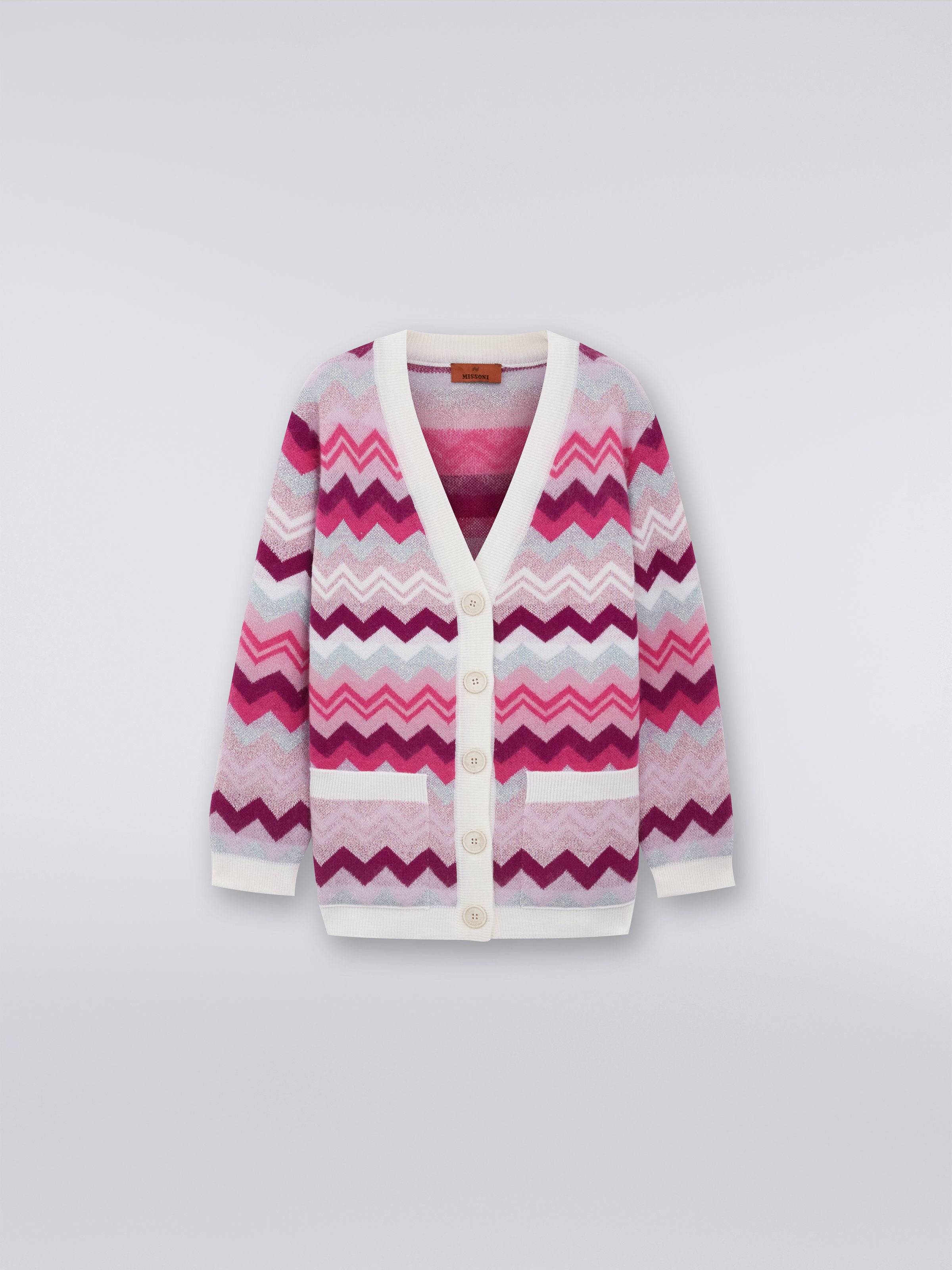 Zigzag wool cardigan with pockets , Multicoloured  - 0
