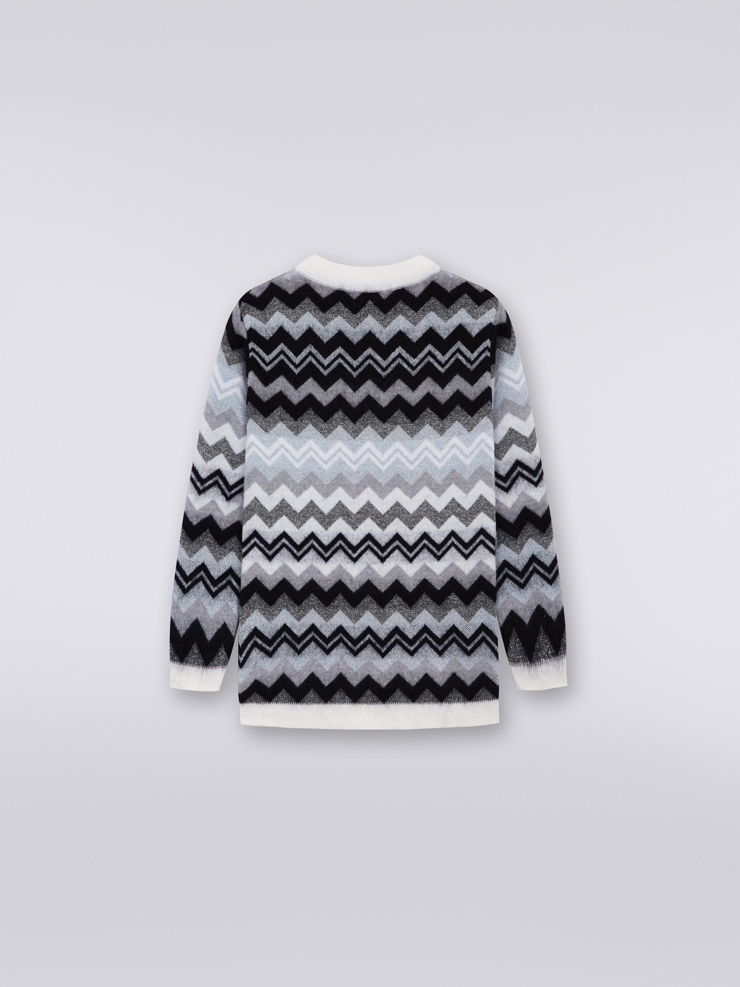Cardigan à poches en laine zig zag, Noir & Blanc - 1