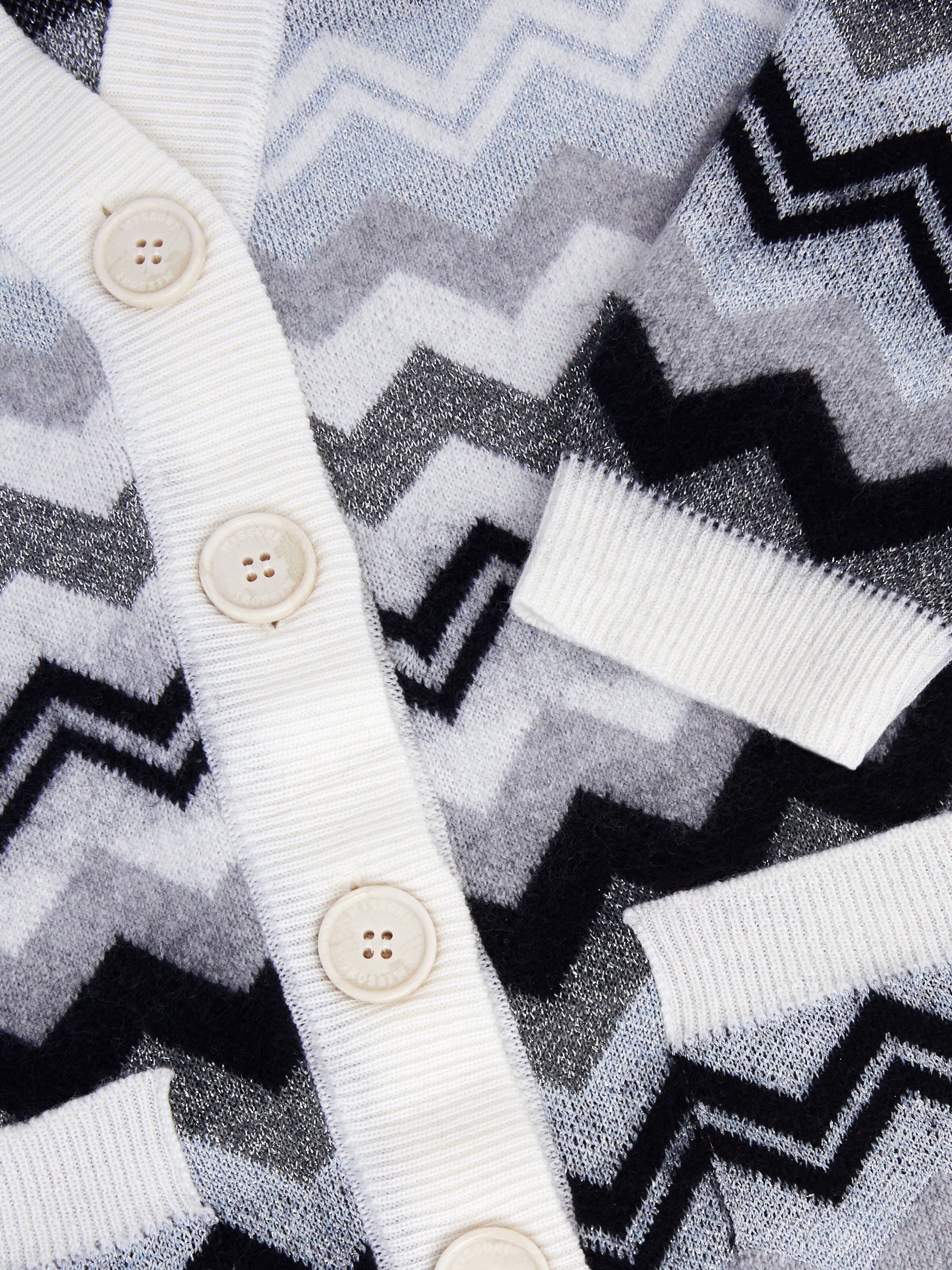 Cardigan à poches en laine zig zag, Noir & Blanc - 2