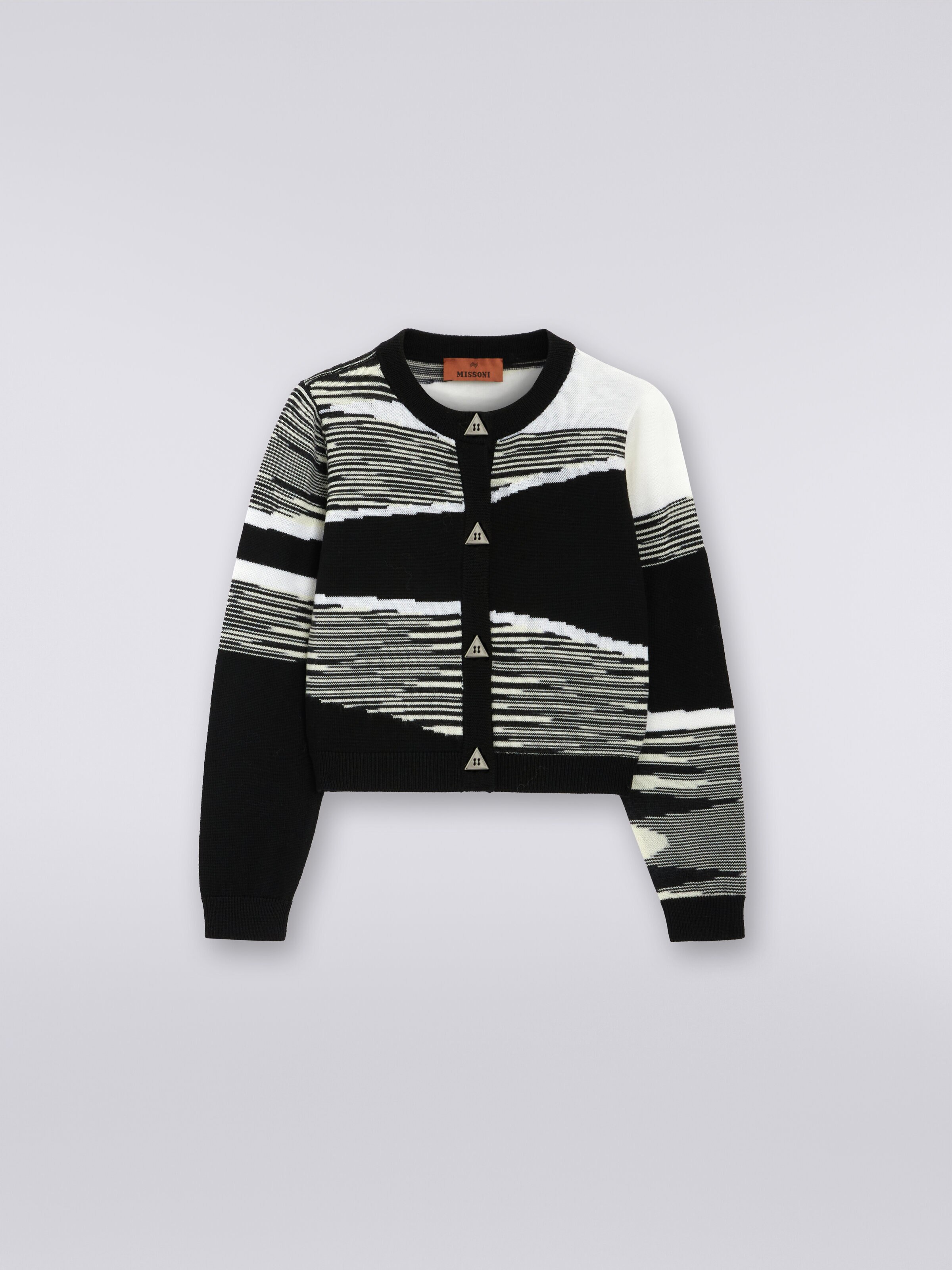 Strickjacke aus reiner Schurwolle, Weiß & Schwarz - 0