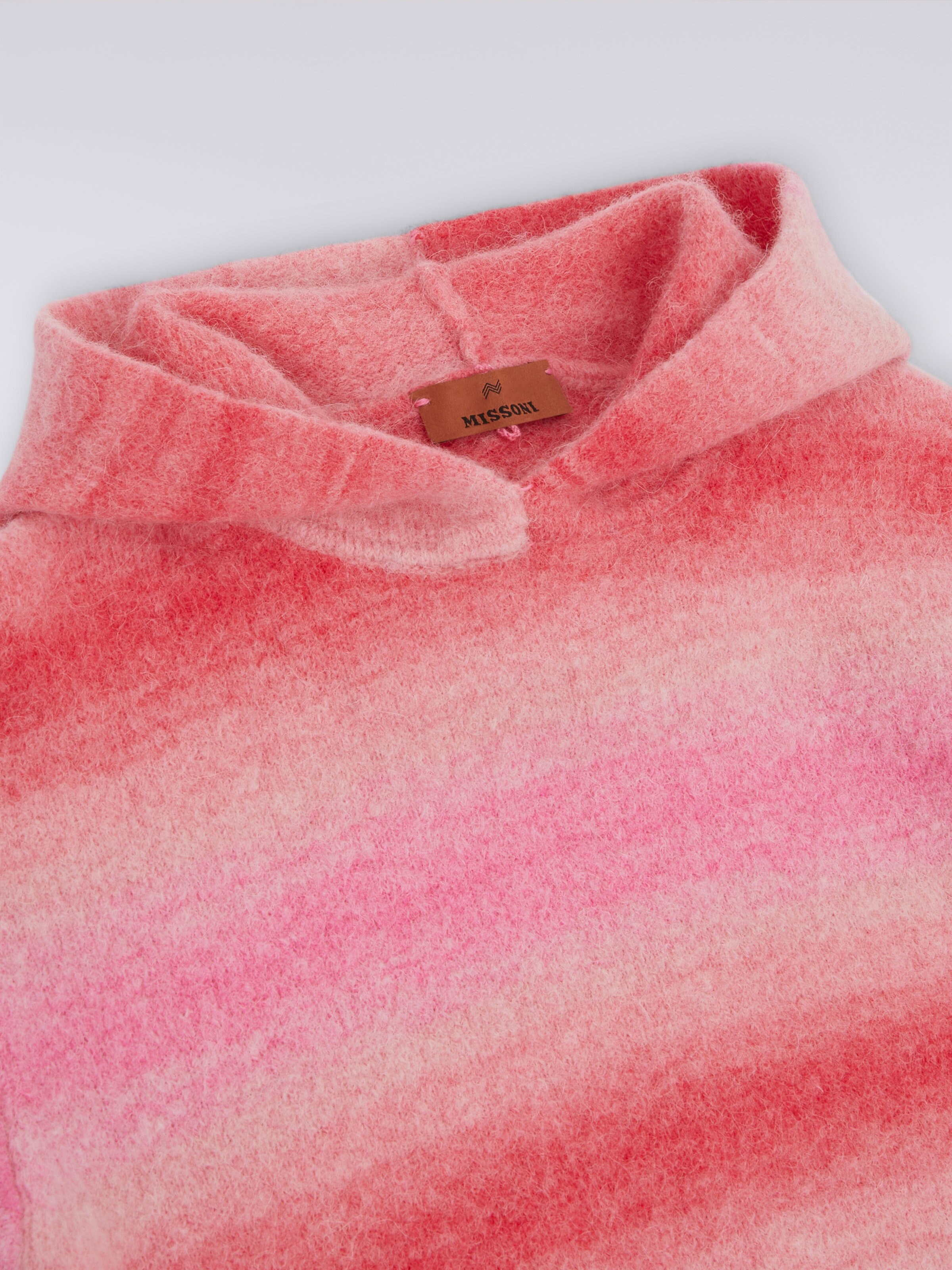 Striped wool blend hooded pullover, Pink   - 2