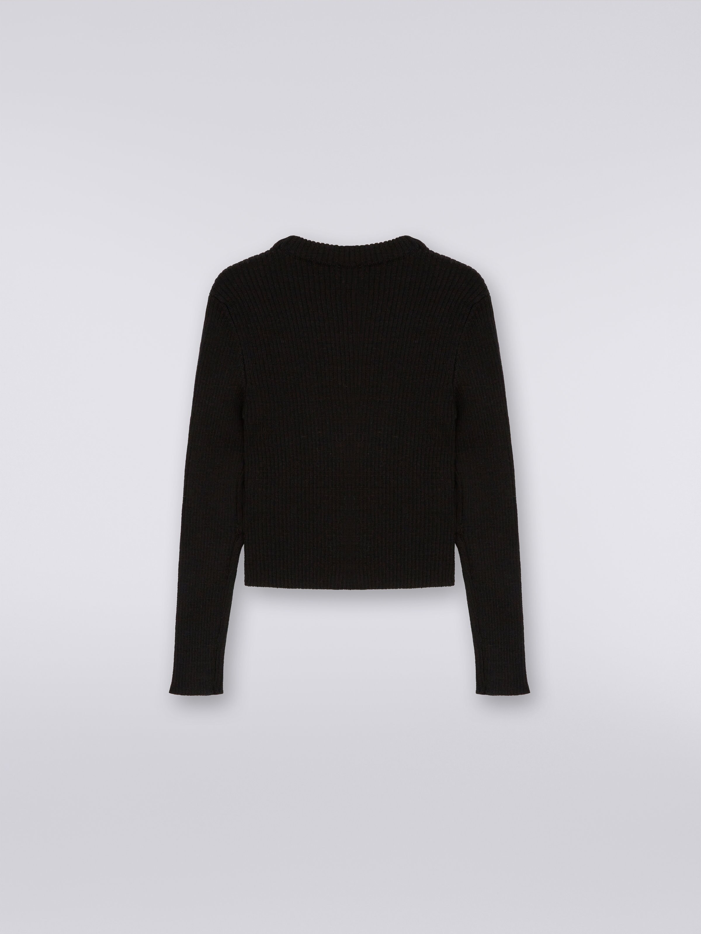 Pull à col rond en mailles de laine avec logo flammé, Noir & Blanc - 1