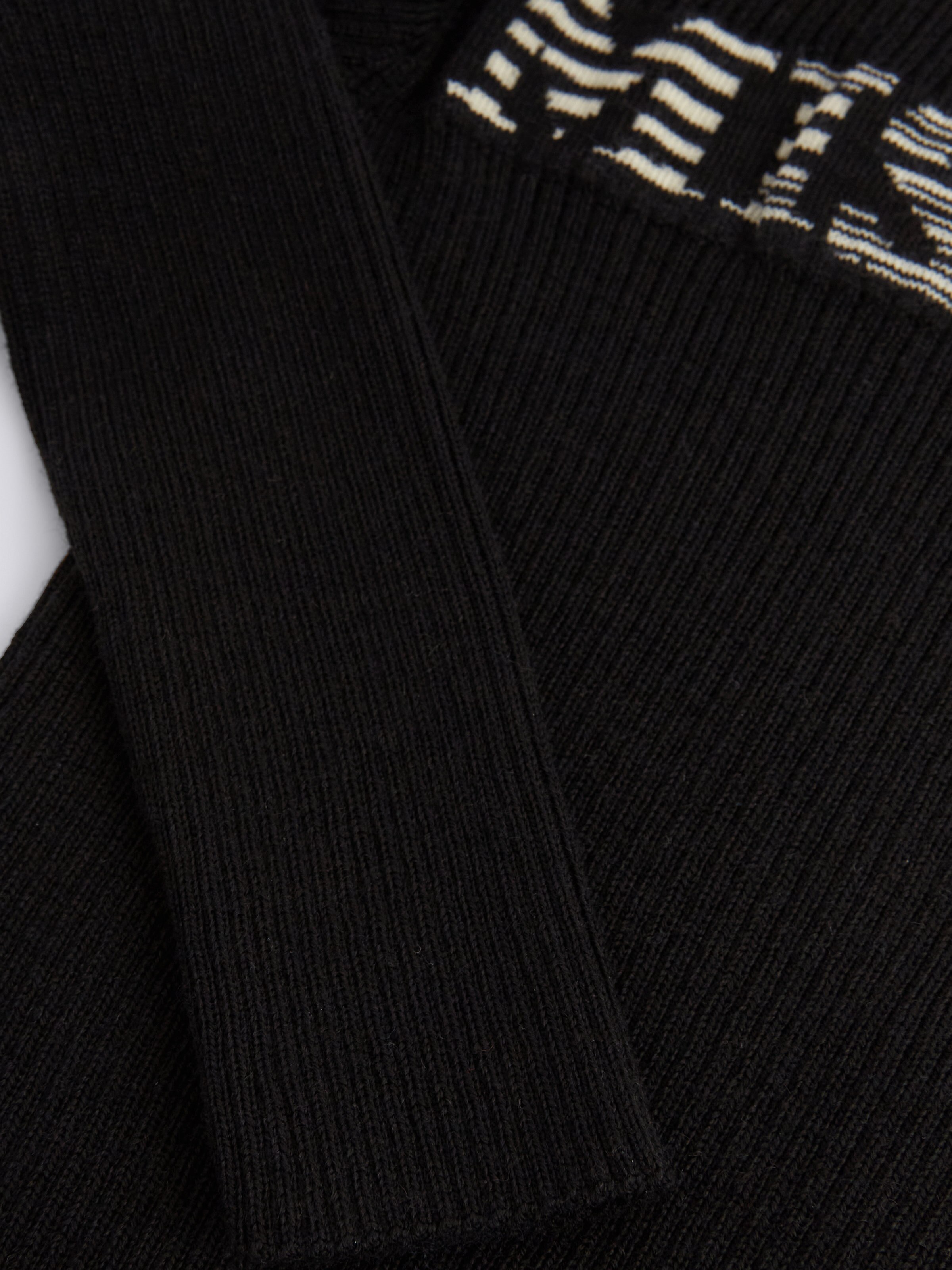 Pull à col rond en mailles de laine avec logo flammé, Noir & Blanc - 3