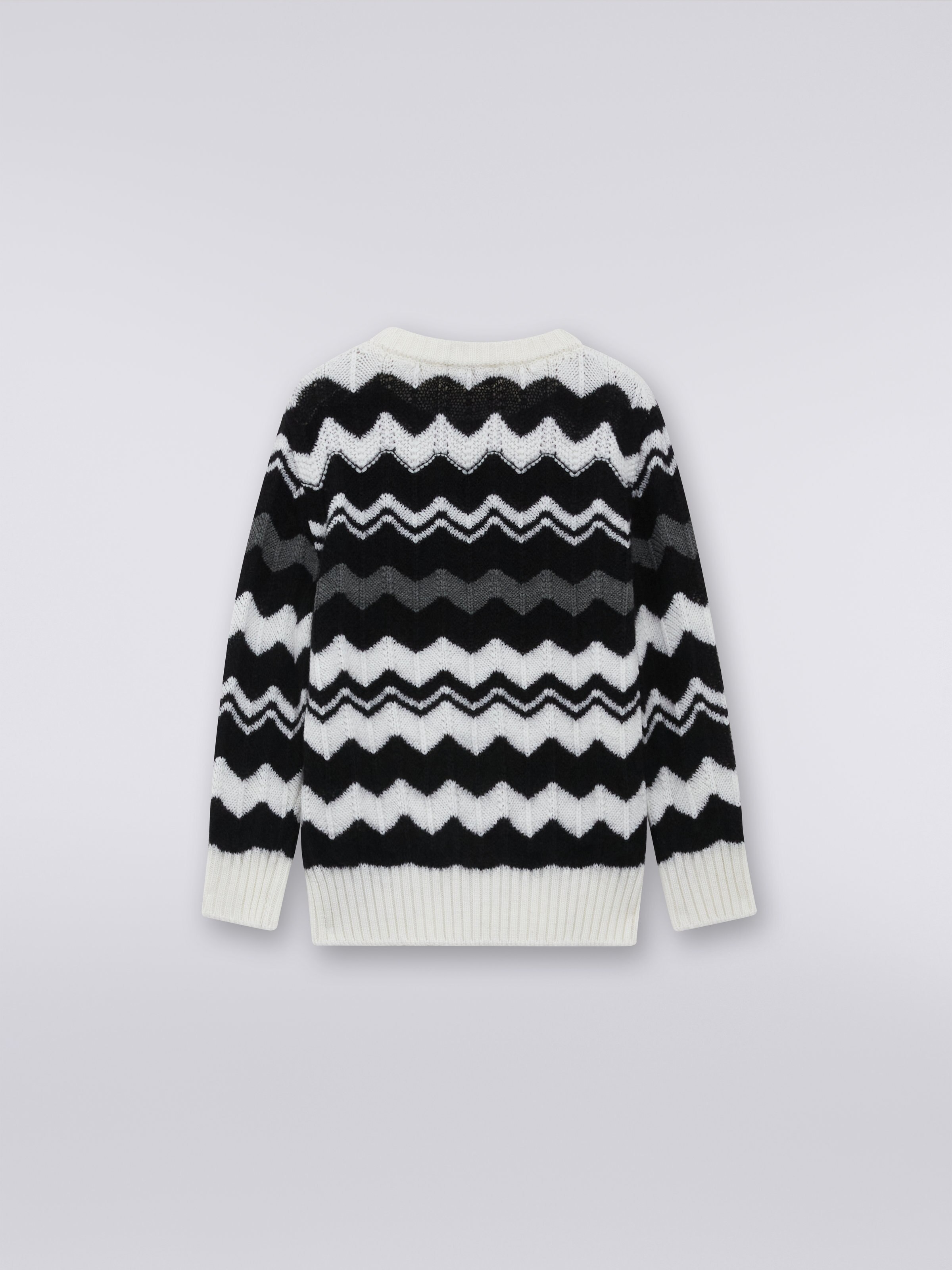 Pull à col ras-du-cou en laine à zig zag, Noir & Blanc - 1