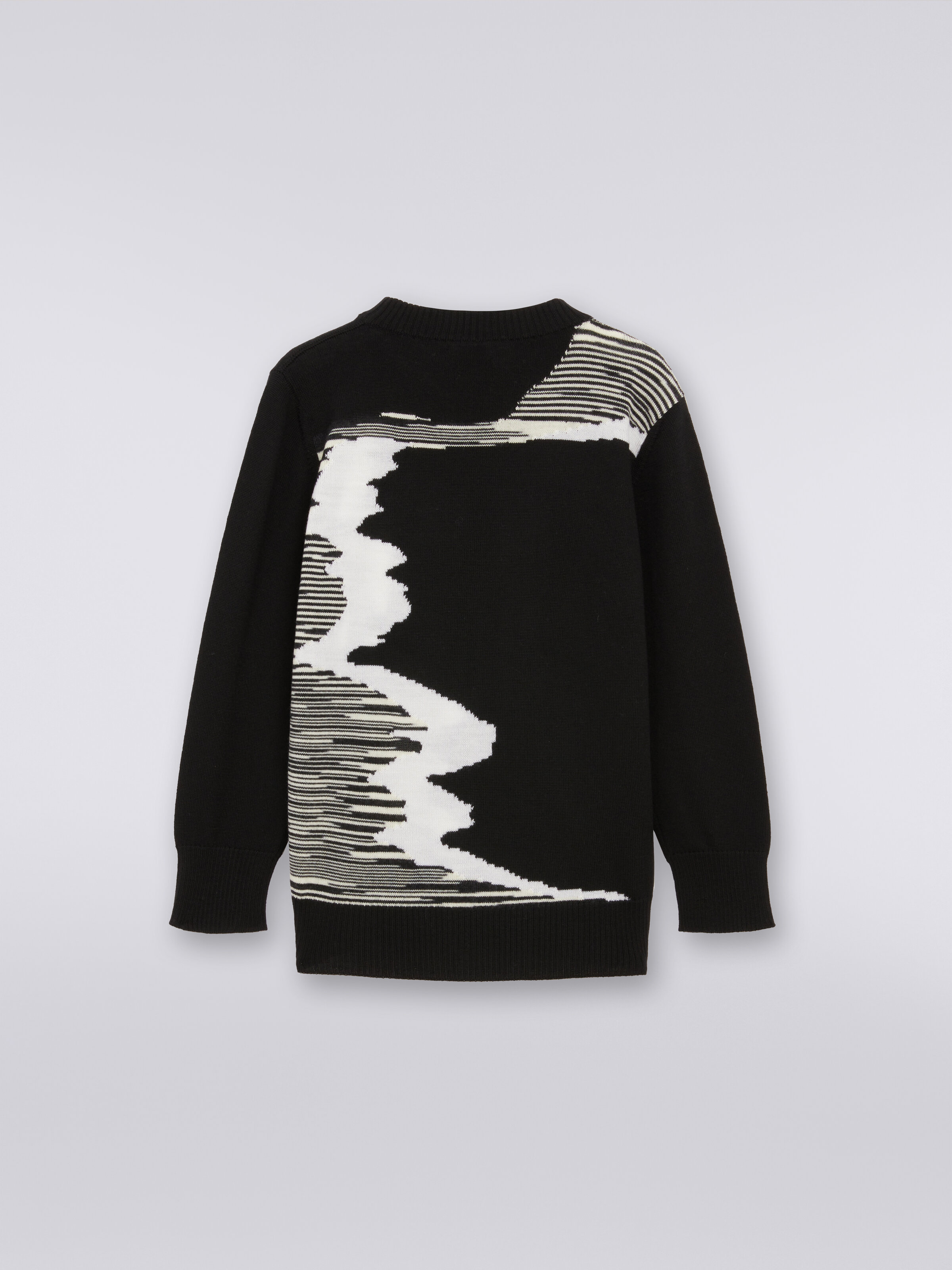 Pure virgin wool crew-neck sweater, Black & White - 1