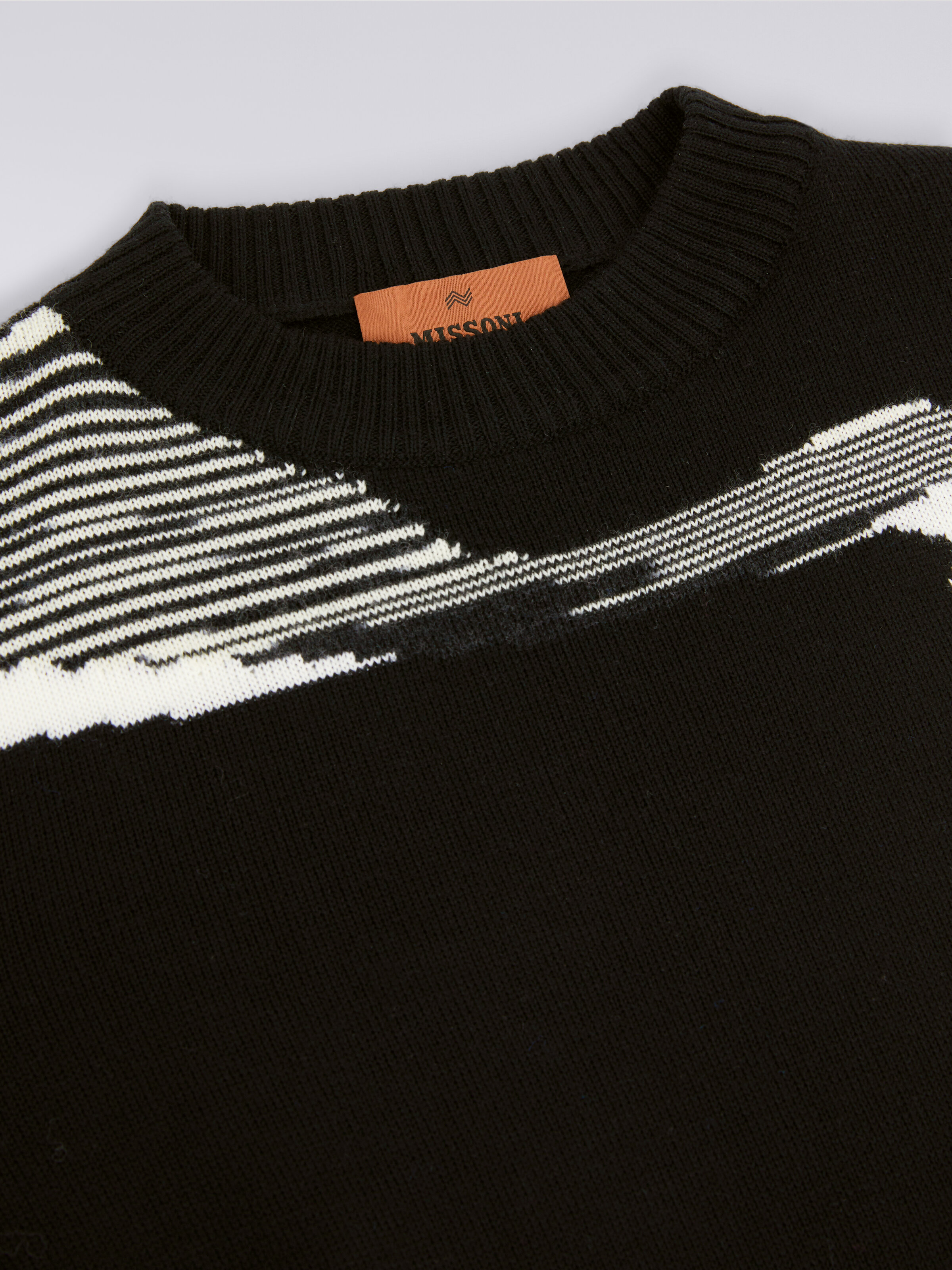 Pure virgin wool crew-neck sweater, Black & White - 2
