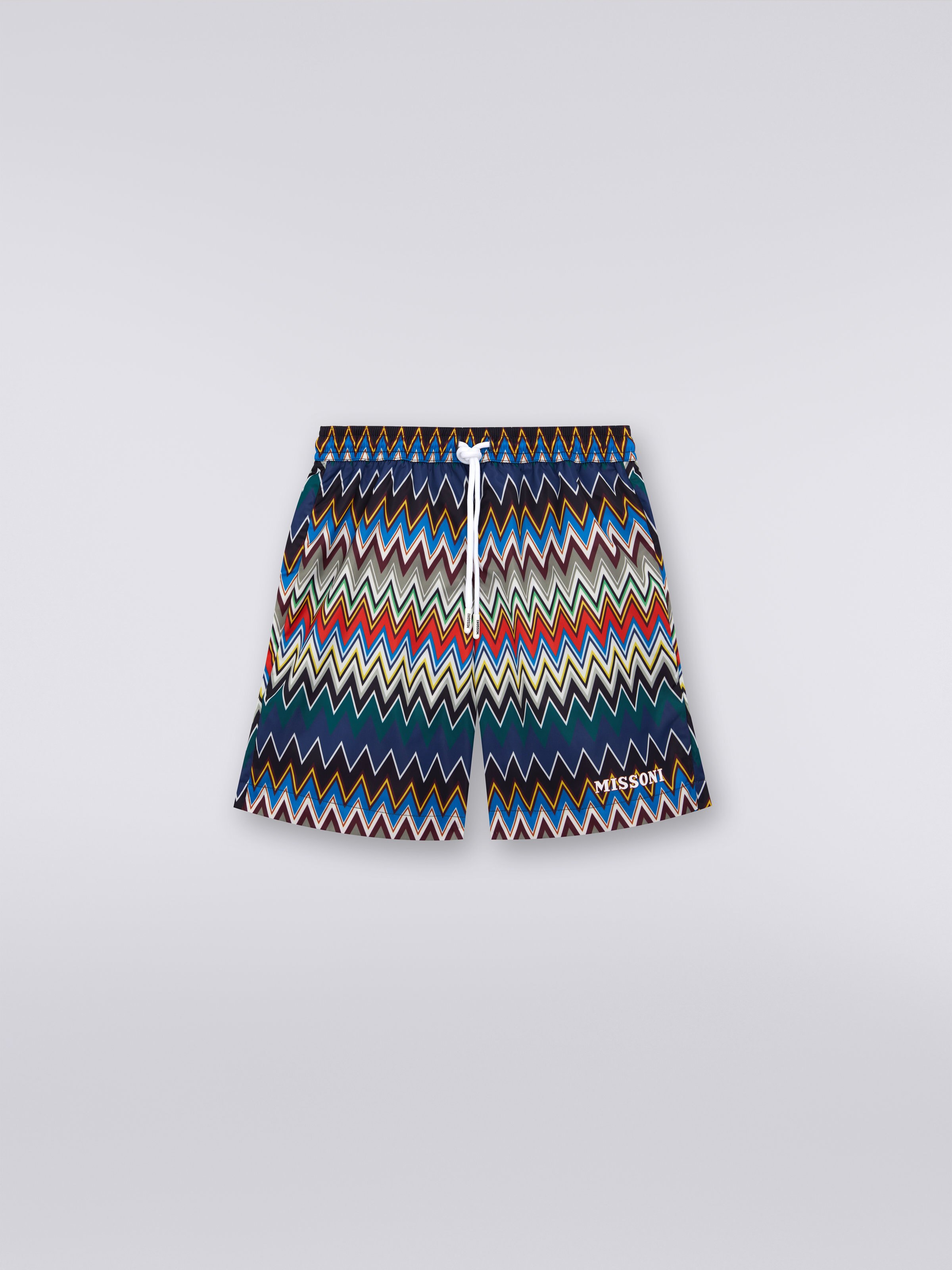 Swimming trunks with zigzag print, Multicoloured  - 0