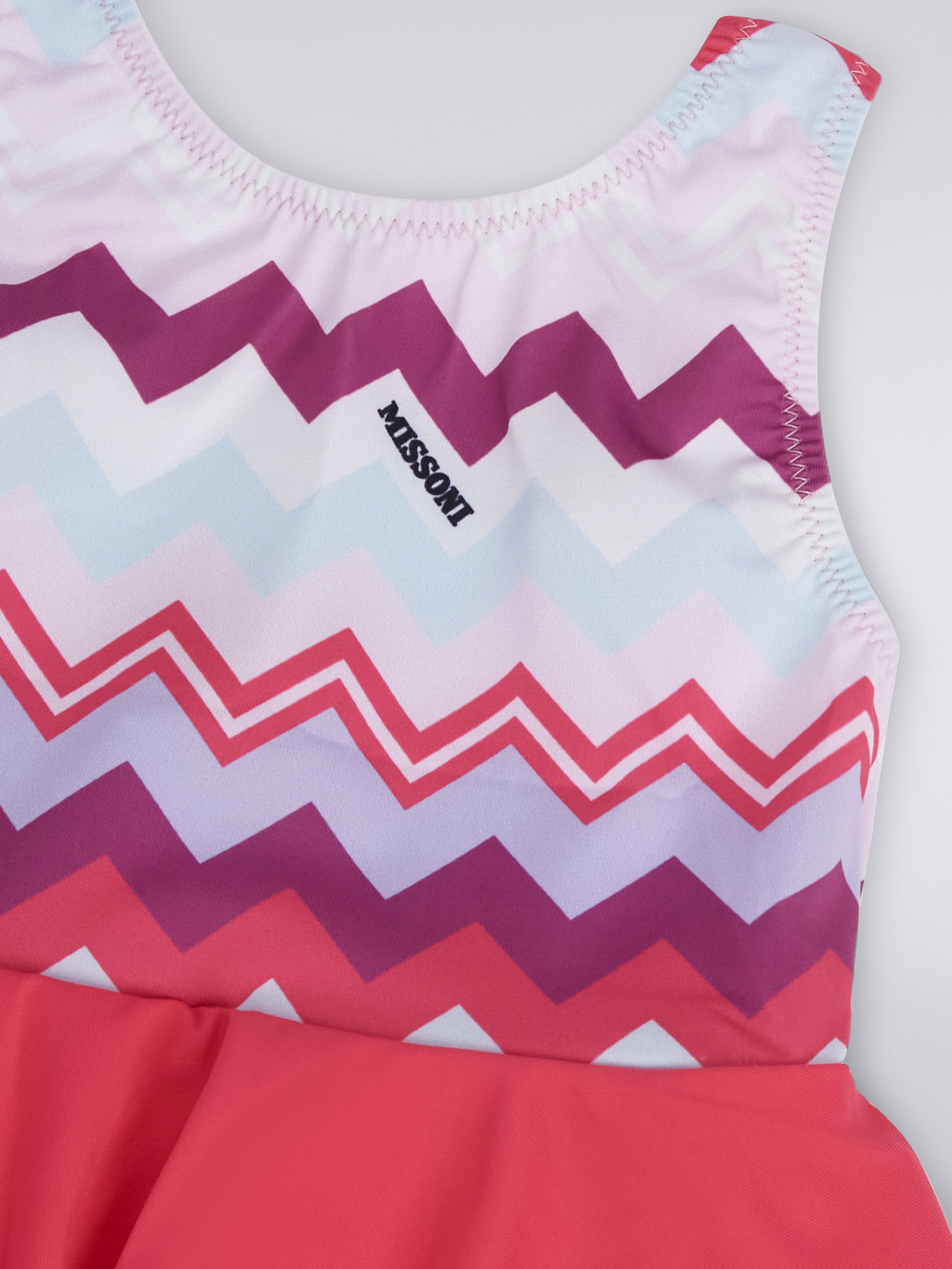 One-piece swimming costume with ruffle and zigzag pattern, Multicoloured  - 2
