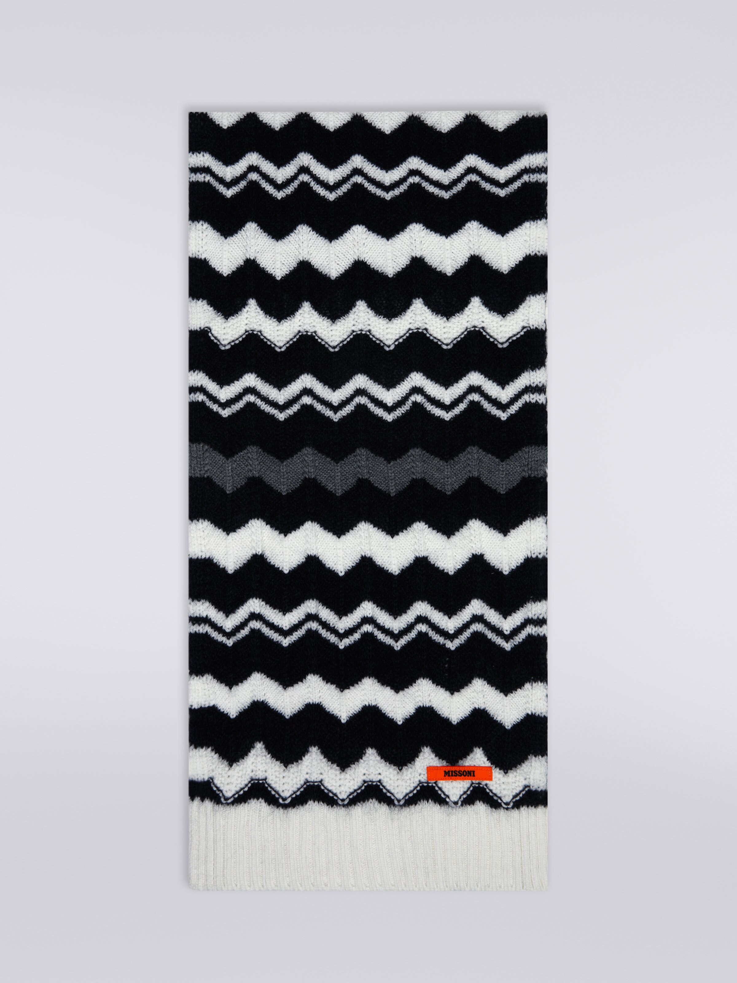 Wool zigzag scarf, Black & White - 0
