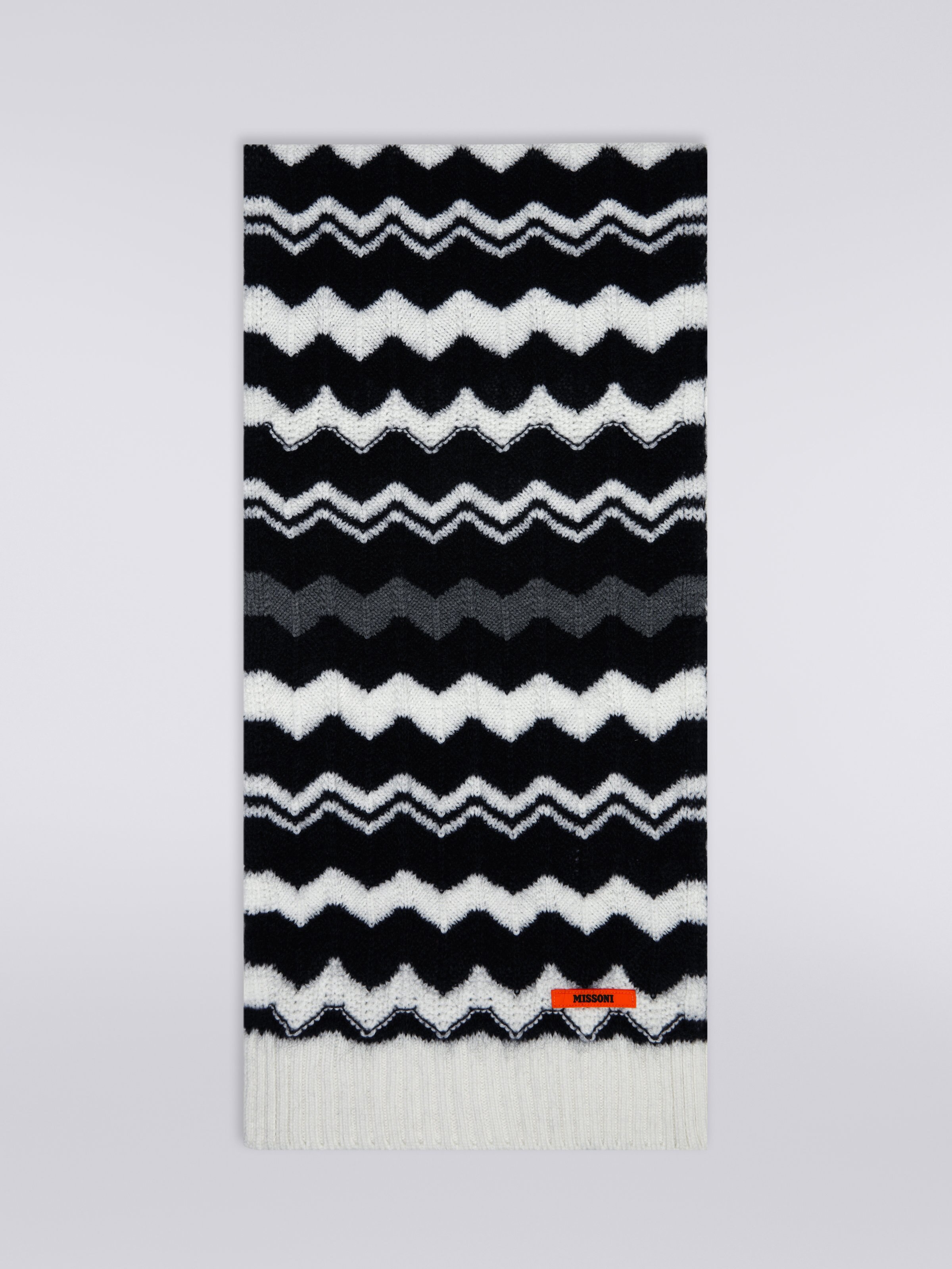 Écharpe en laine à zig zag, Noir & Blanc - 0