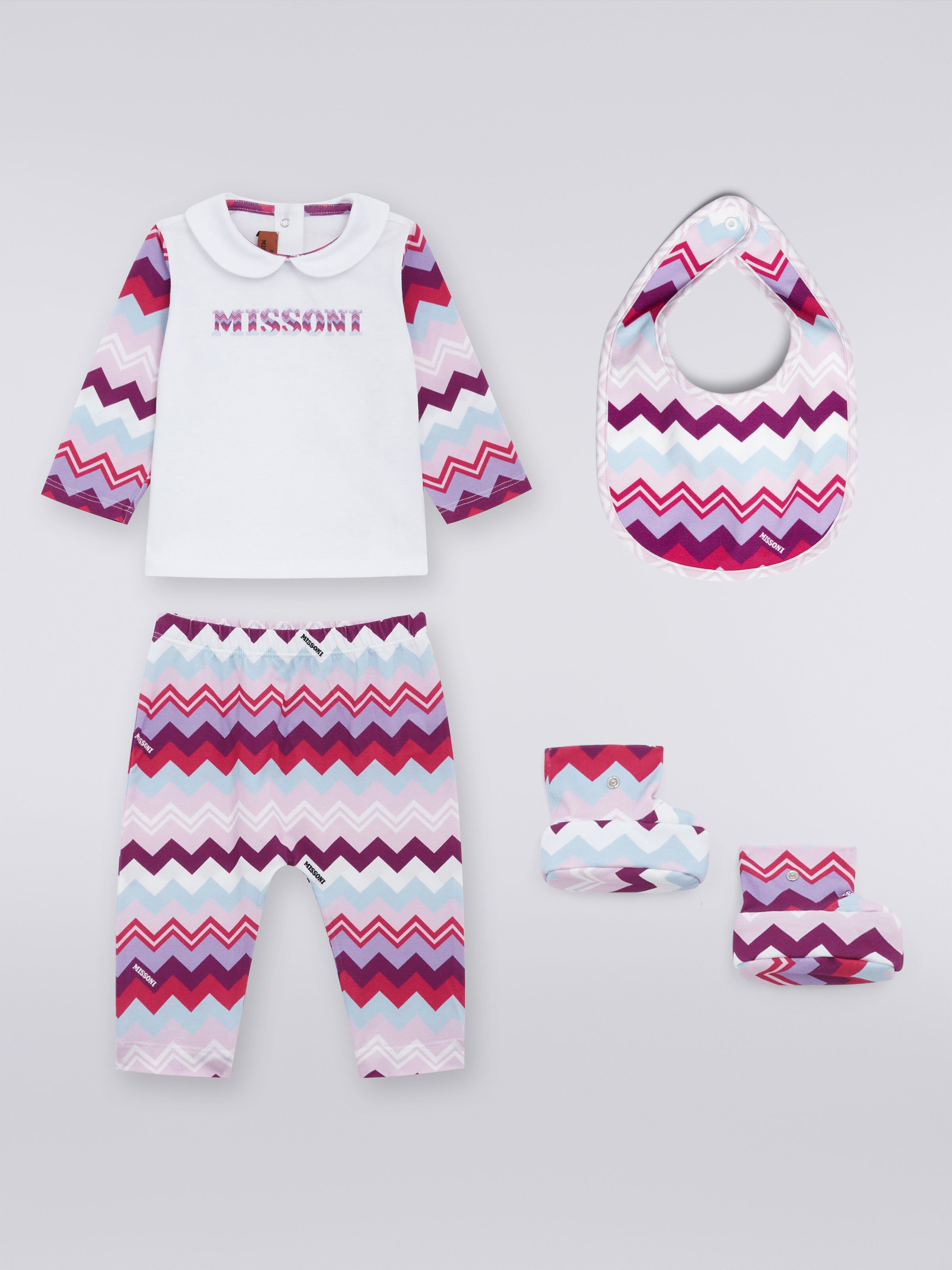 Three-piece set in cotton with zigzag pattern, Multicoloured  - 0
