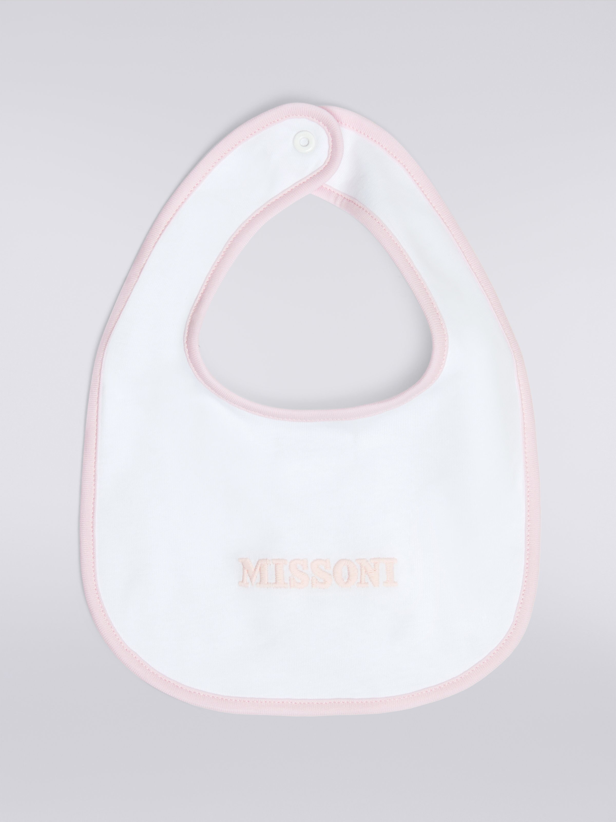 Ensemble trois pièces avec grenouillère, bavoir et bonnet en coton avec logo, Rose   - 4