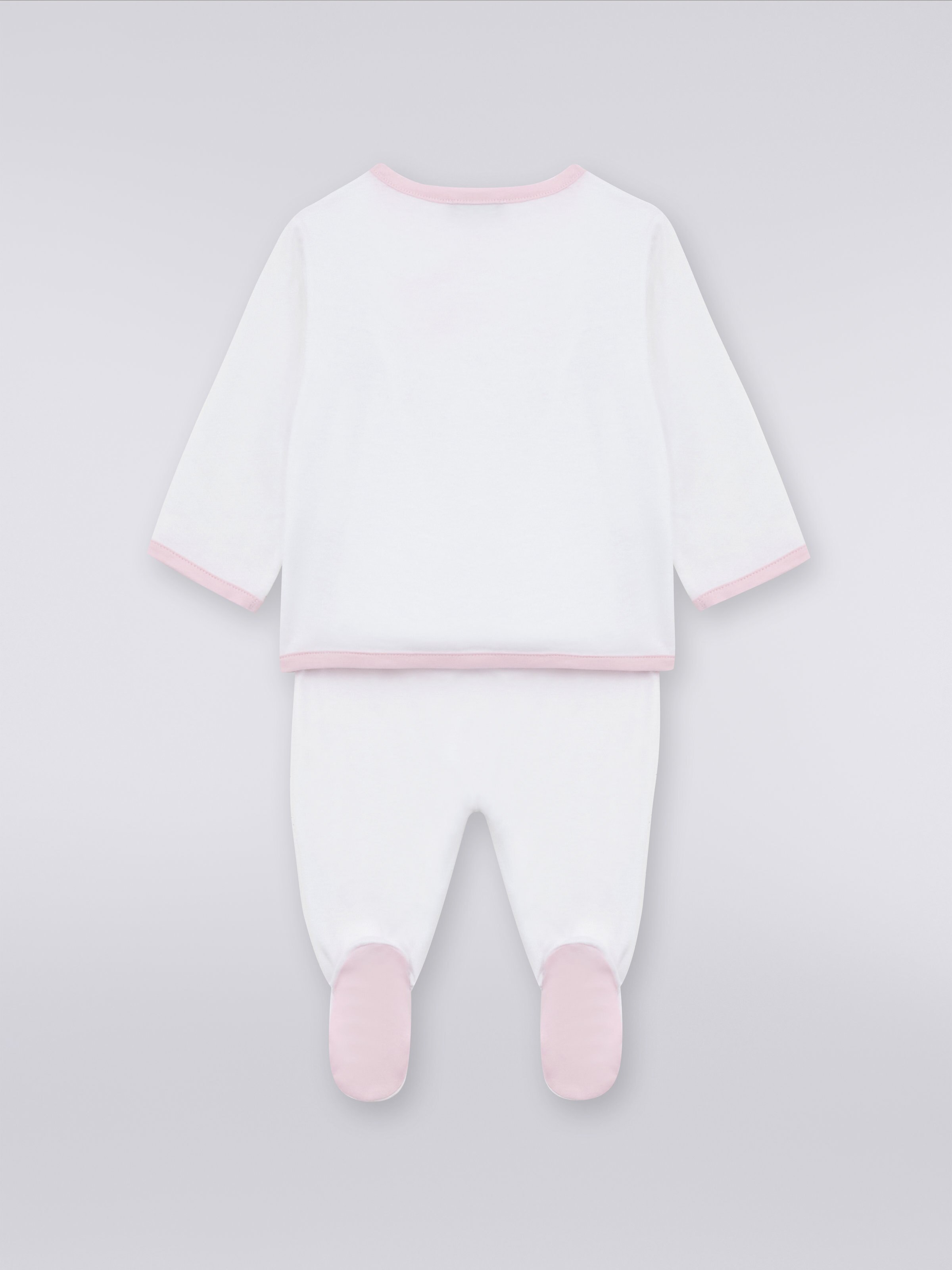Ensemble trois pièces avec grenouillère, bavoir et bonnet en coton avec logo, Rose   - 5