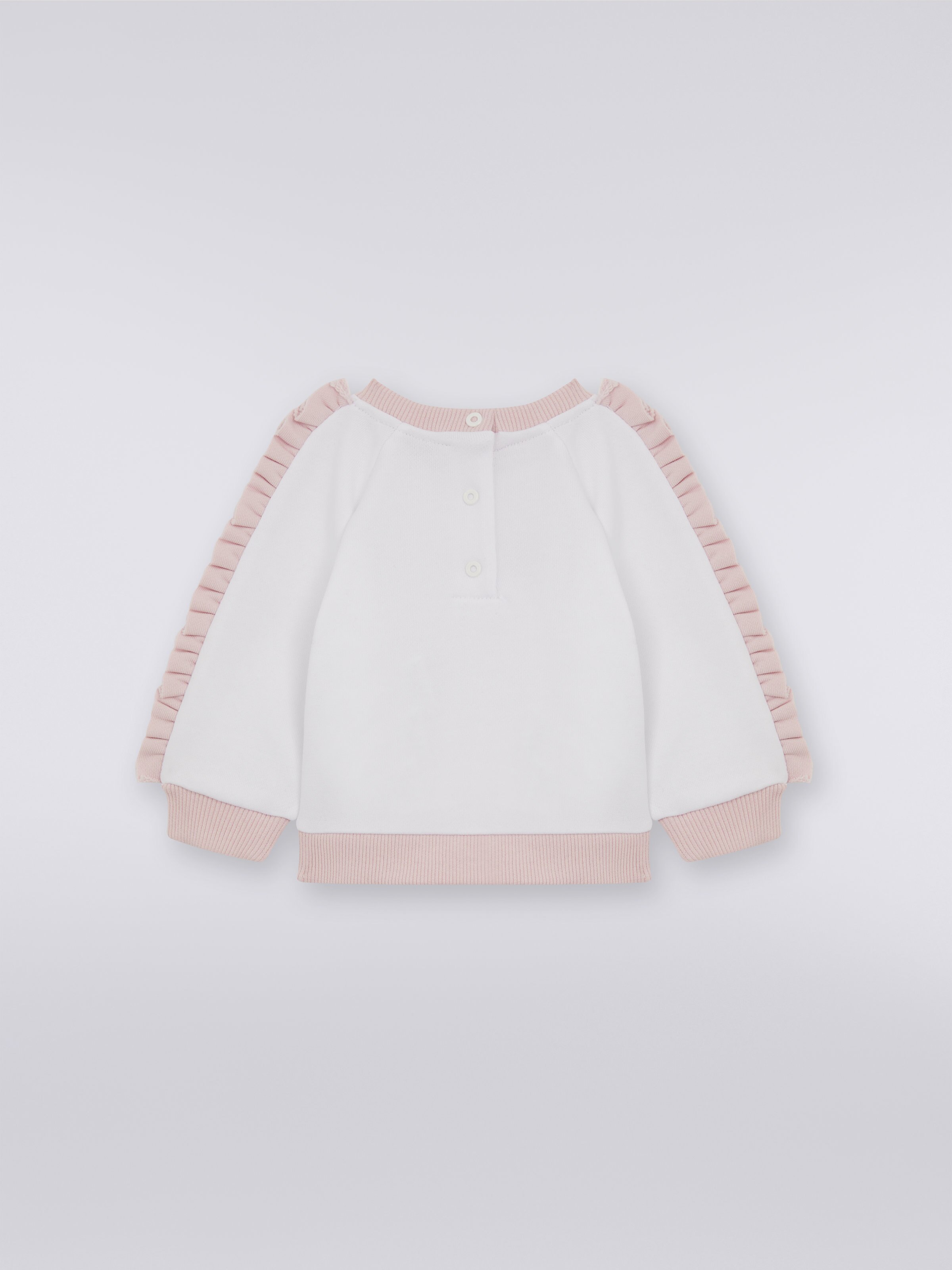 Pull en coton avec fronces et logo dégradé, Rose   - 1