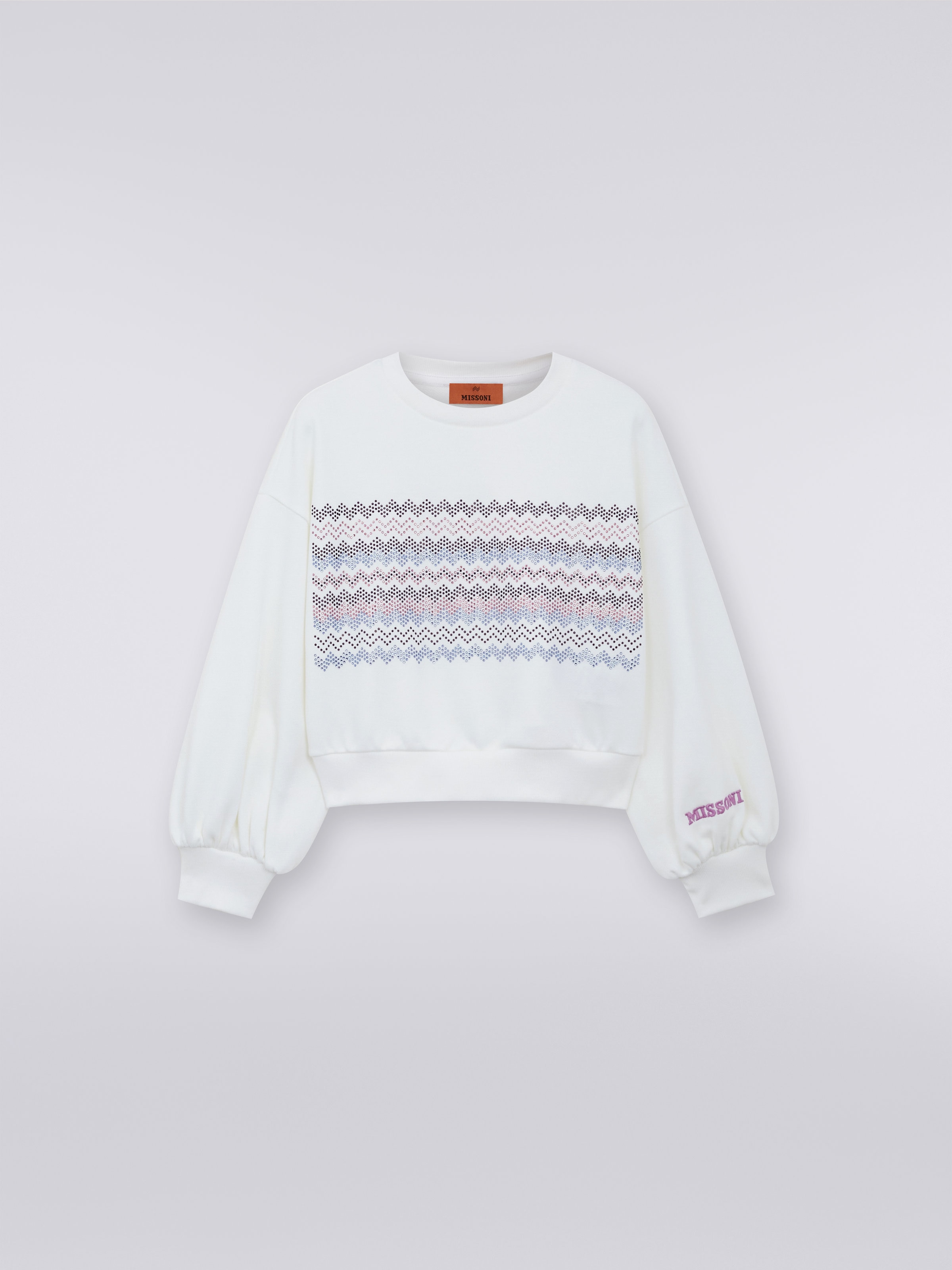 Sweat à manches longues en coton avec appliqués zig zag et logo, Multicolore  - 0