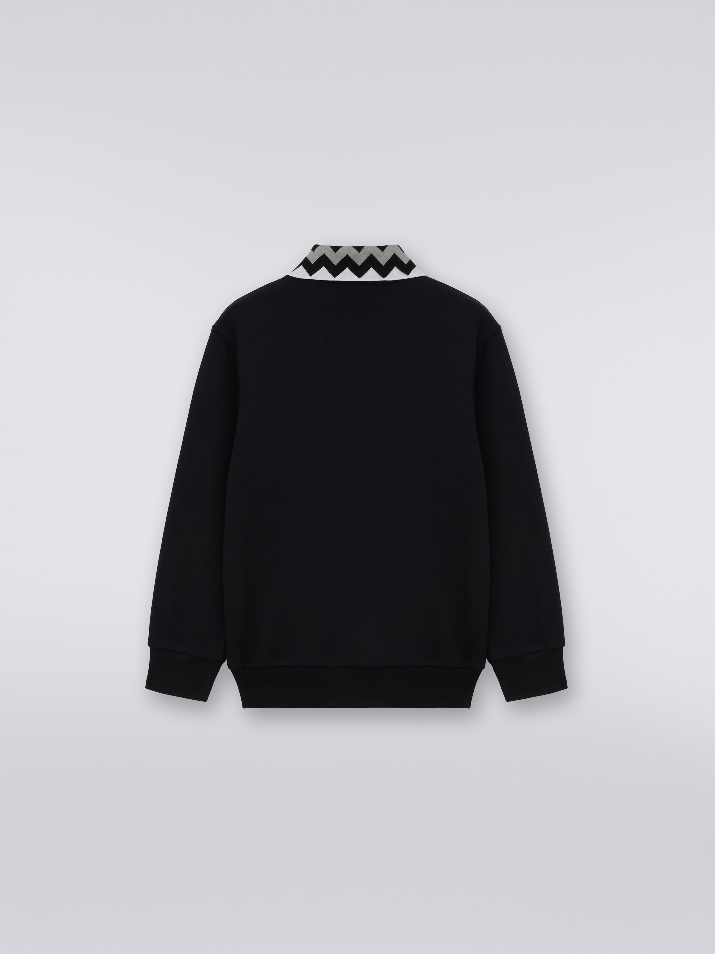 Polo de algodón de manga larga con inserciones a espigas y logotipo, Blanco & Negro - 1