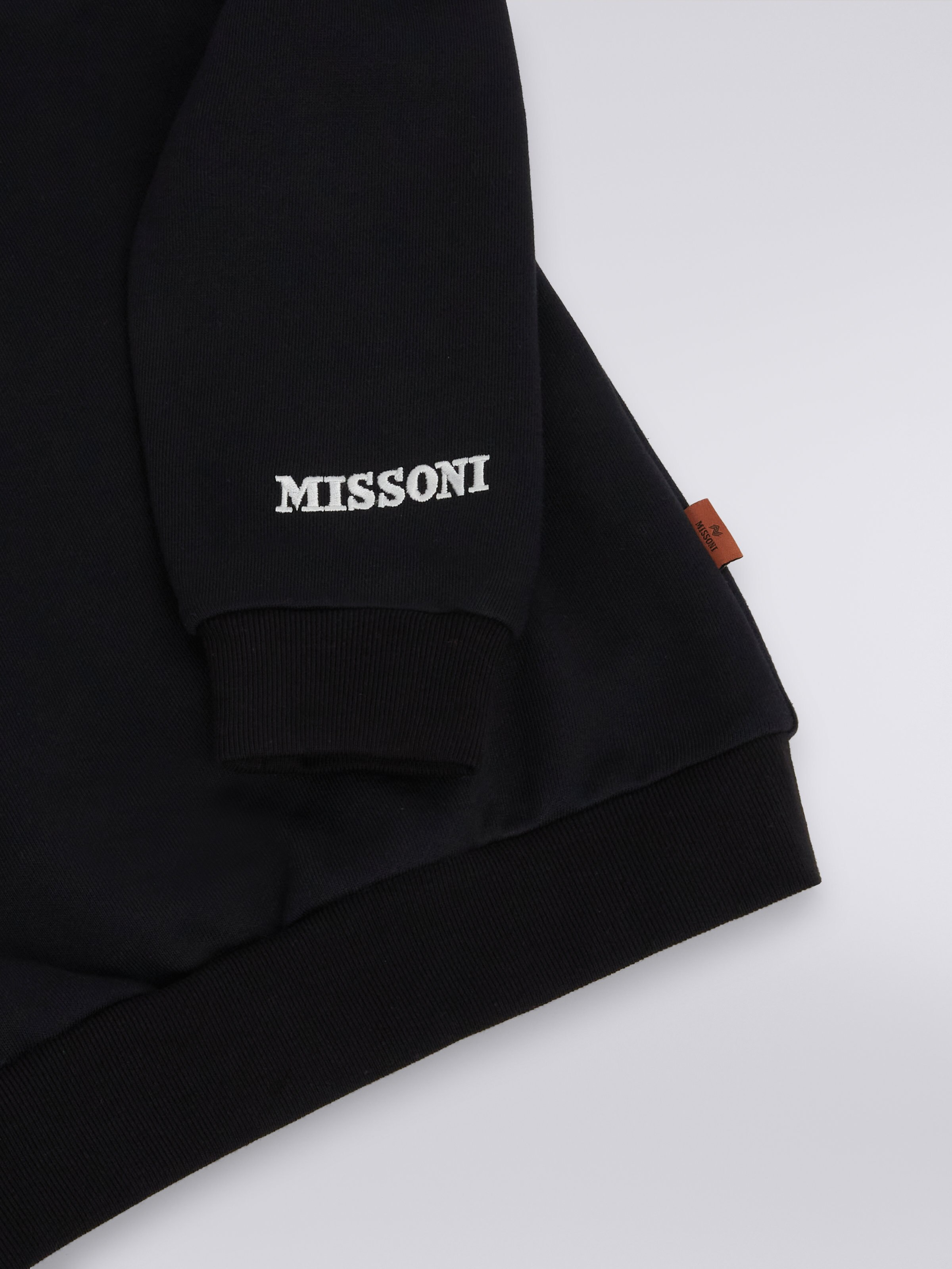 Polo de algodón de manga larga con inserciones a espigas y logotipo, Blanco & Negro - 3