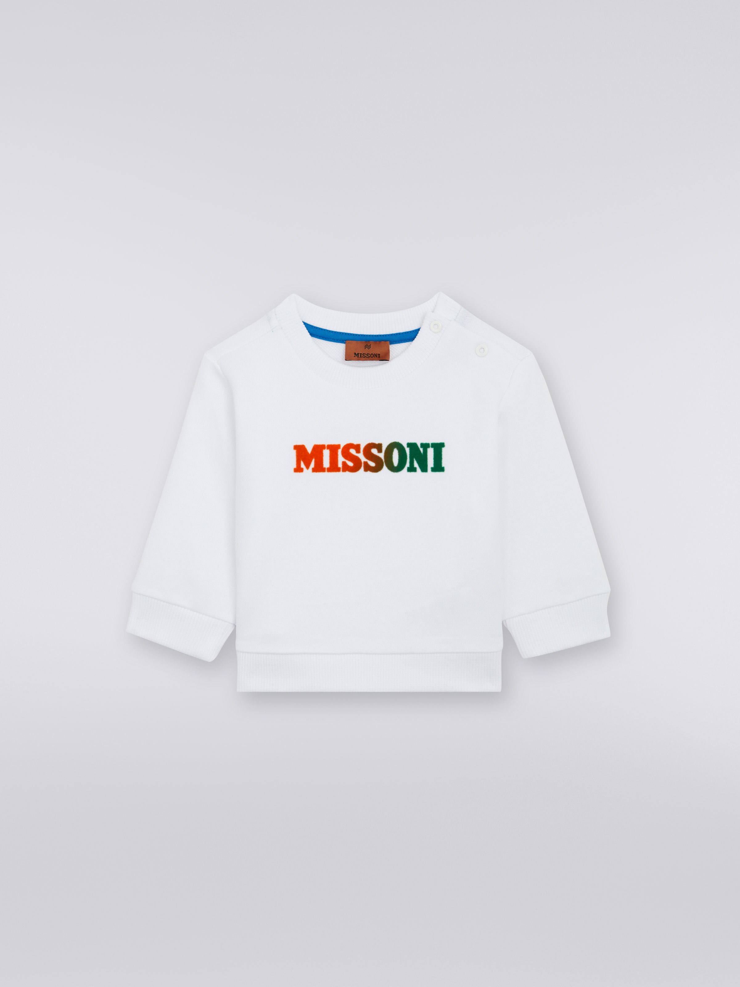 Crew-neck cotton sweatshirt with logo, White  - 0