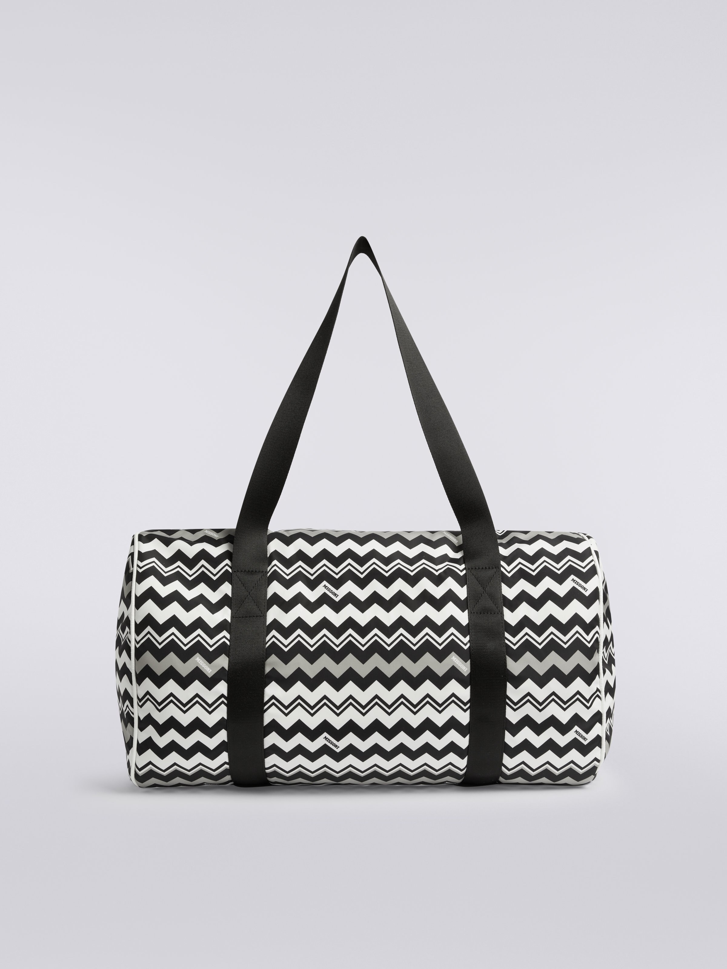 Travel bag in technical fabric with zigzag pattern, Black & White - 2