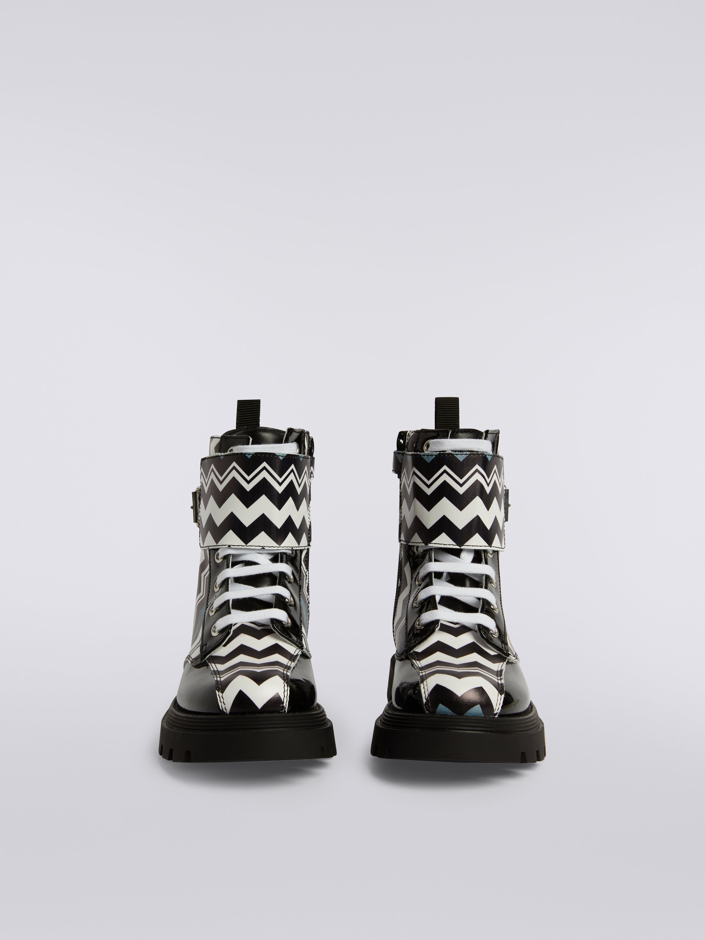 Bottes imprimé zig zag avec empiècements vernis, Noir & Blanc - 2