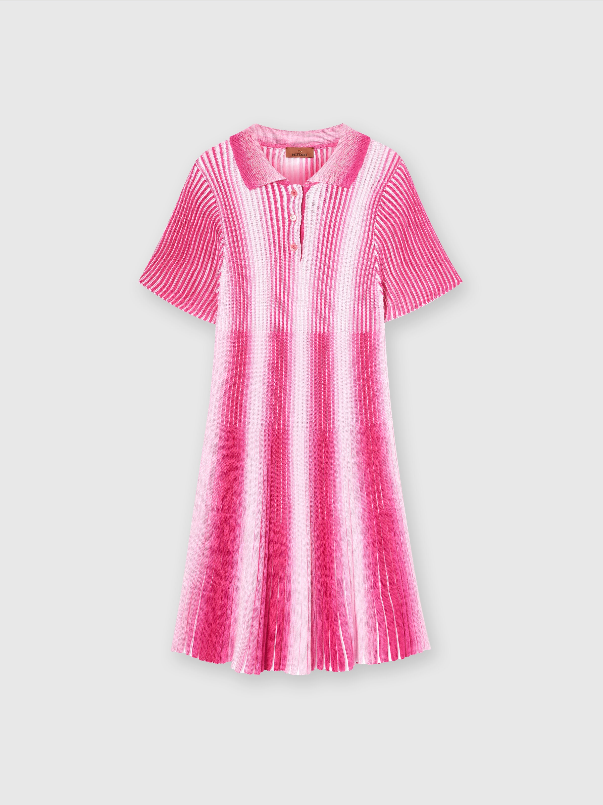 Midi dress in striped viscose knit, Pink   - 0