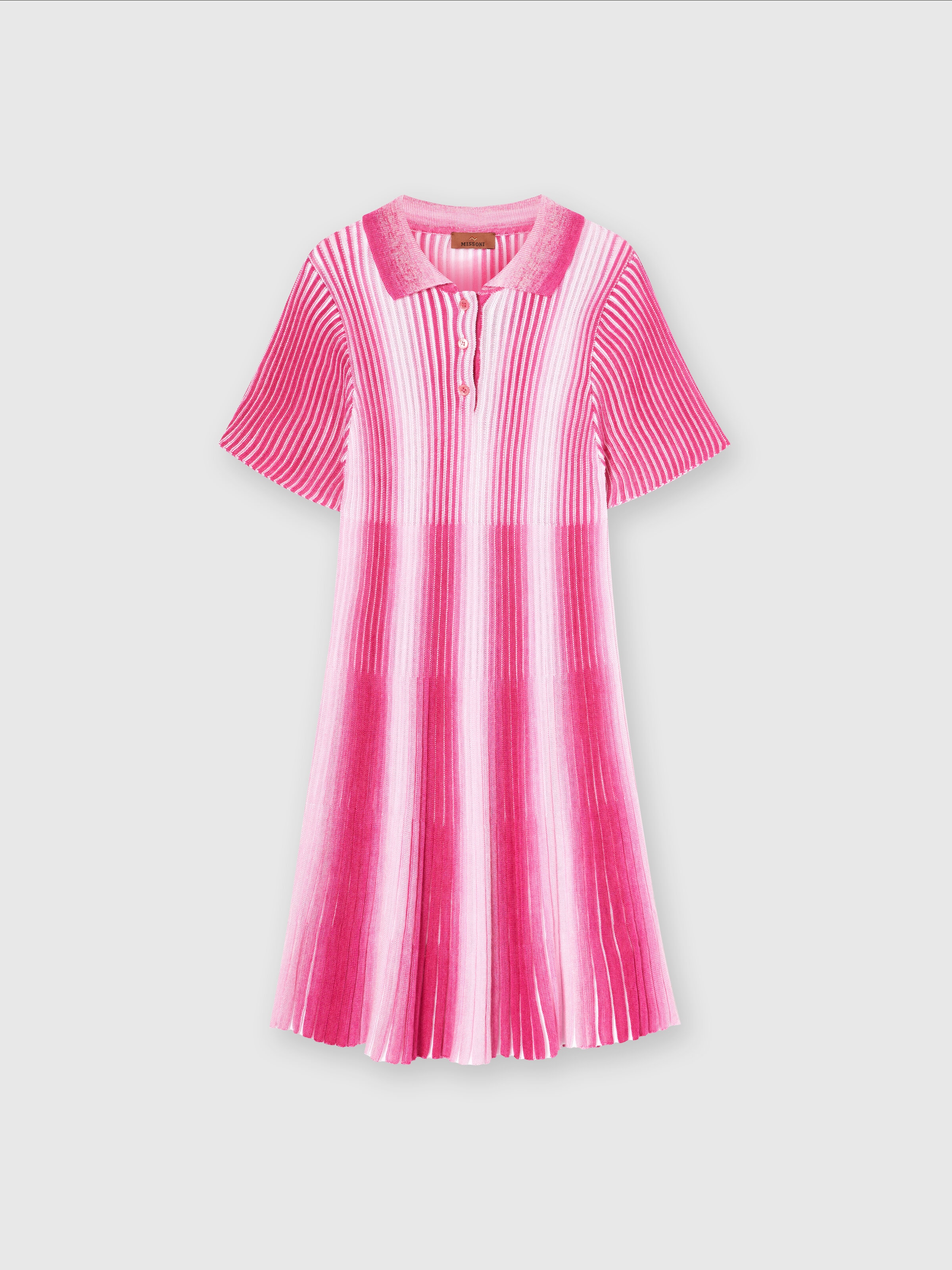 Vestido midi de punto de viscosa a rayas, Rosa   - 0