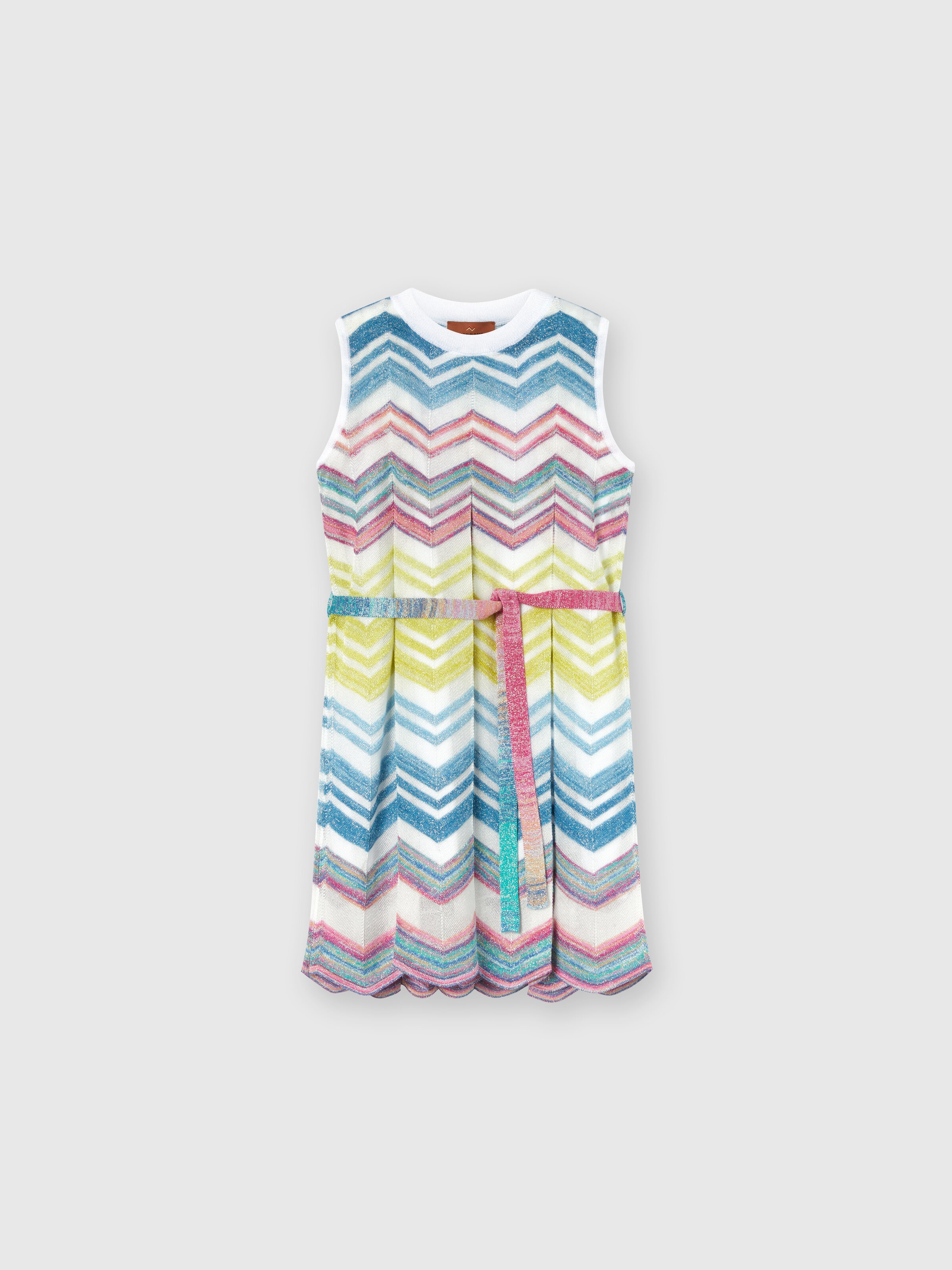 Viscose blend zigzag knit dress with lamé, Multicoloured  - 0