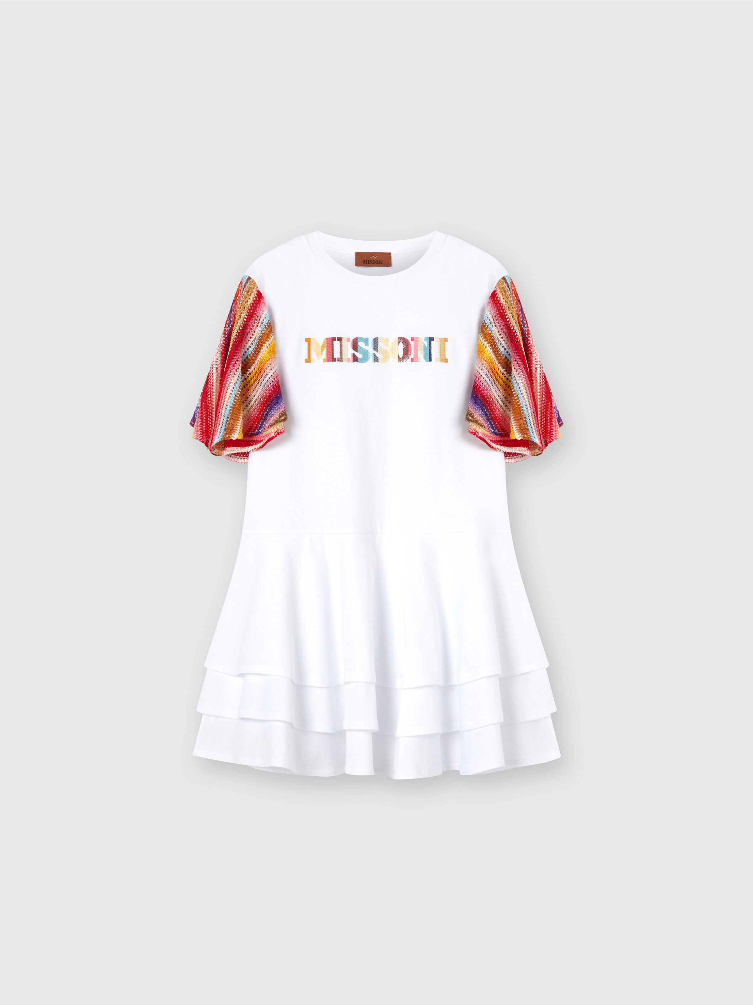 Vestido de manga corta en tejido jersey de algodón con inscripción del logotipo, Multicolor  - 0