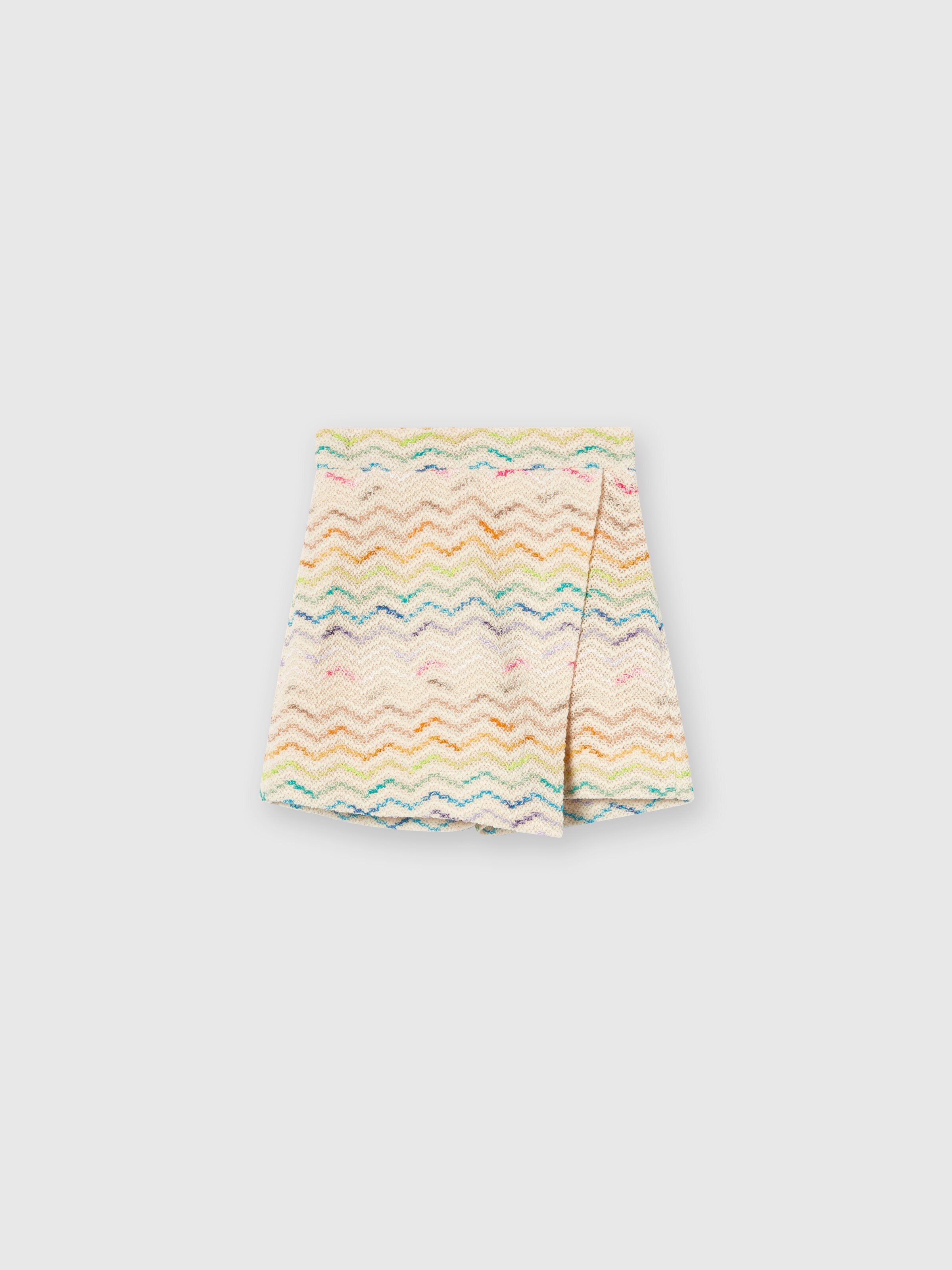 Jupe portefeuille en coton mélangé à zig-zag, Multicolore  - 0