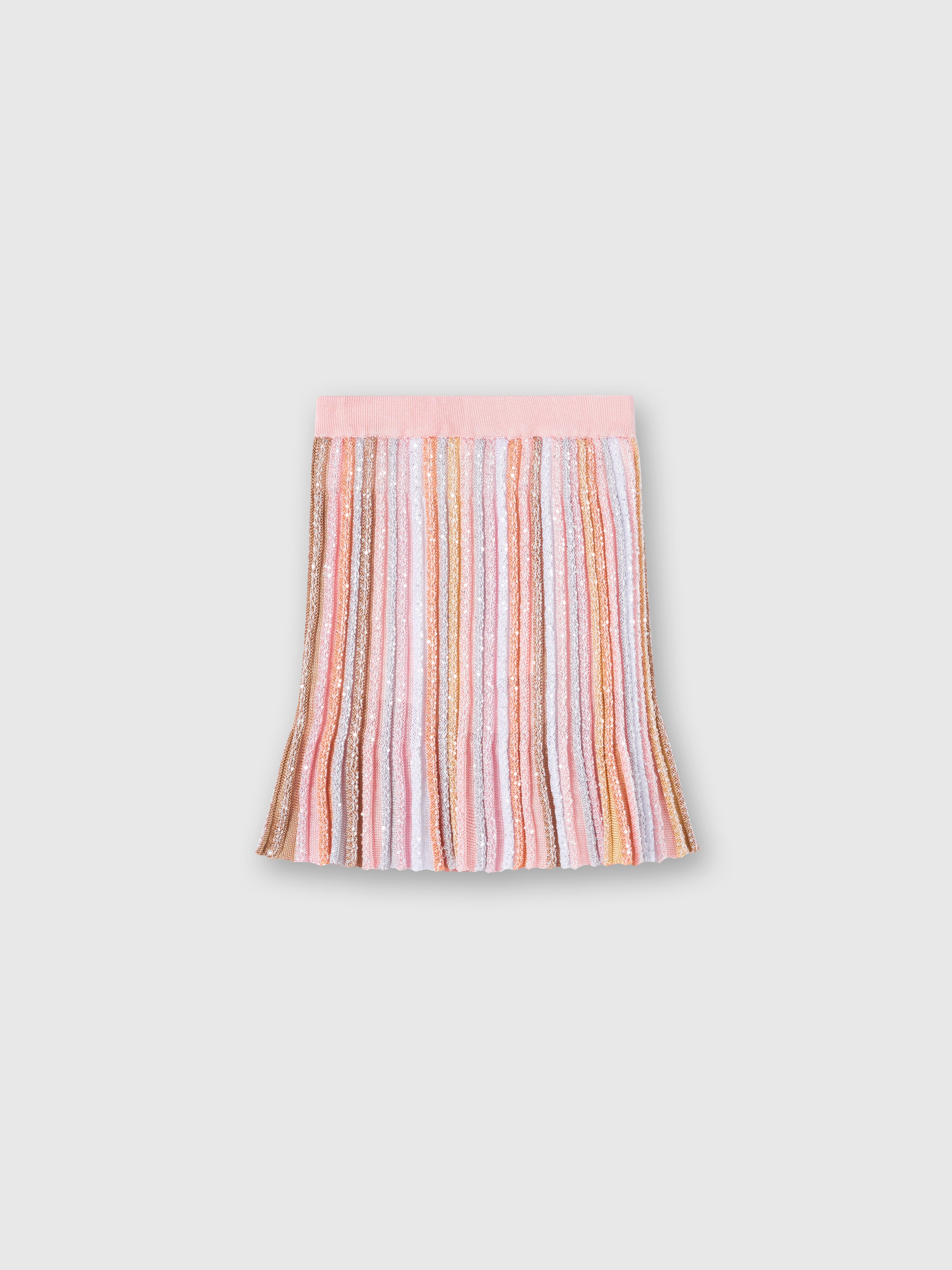 Pleated viscose knit skirt with elasticated waistband, Multicoloured  - 0