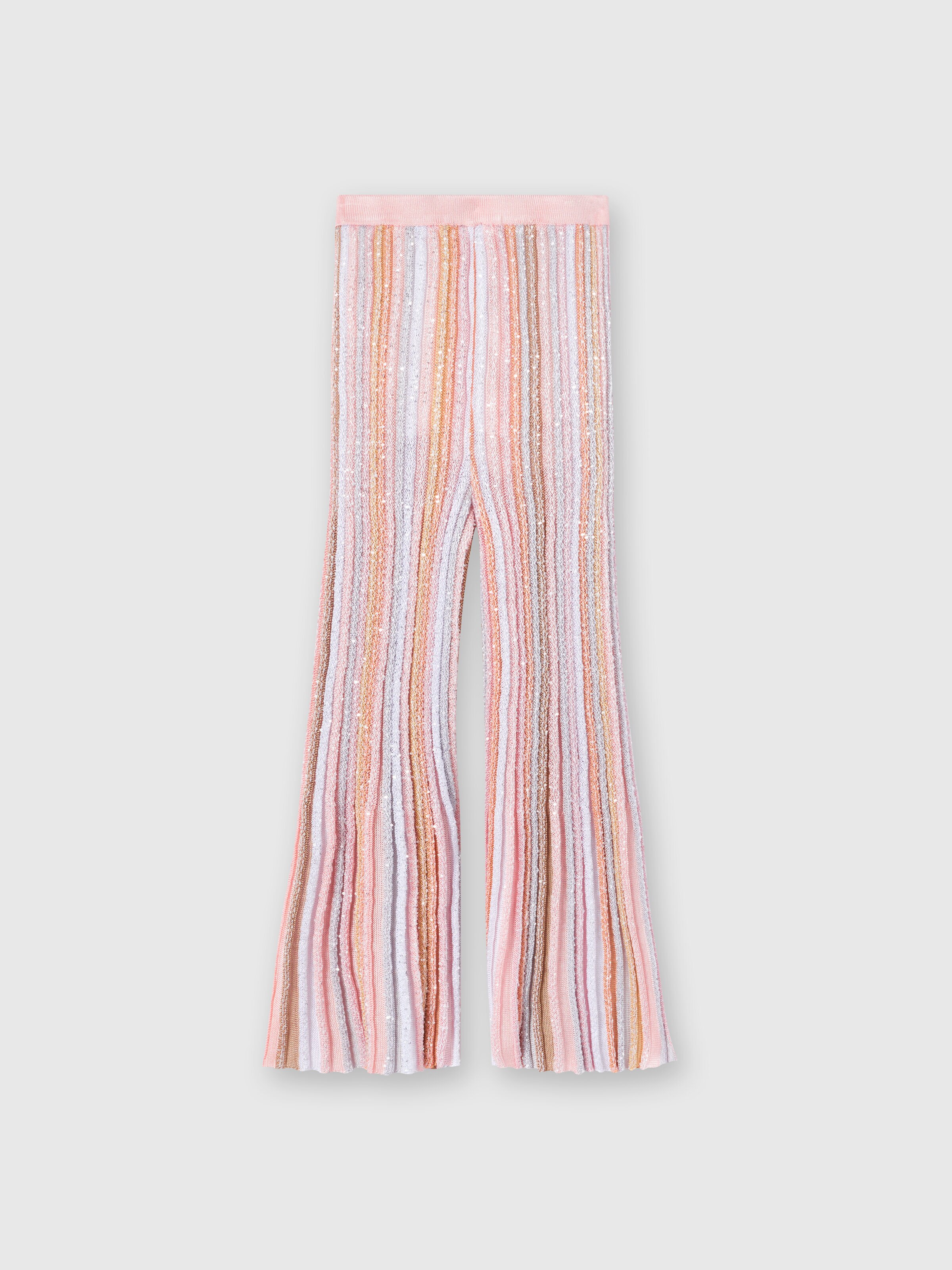 Pantalones de punto de viscosa plisada con lentejuelas, Multicolor  - 0