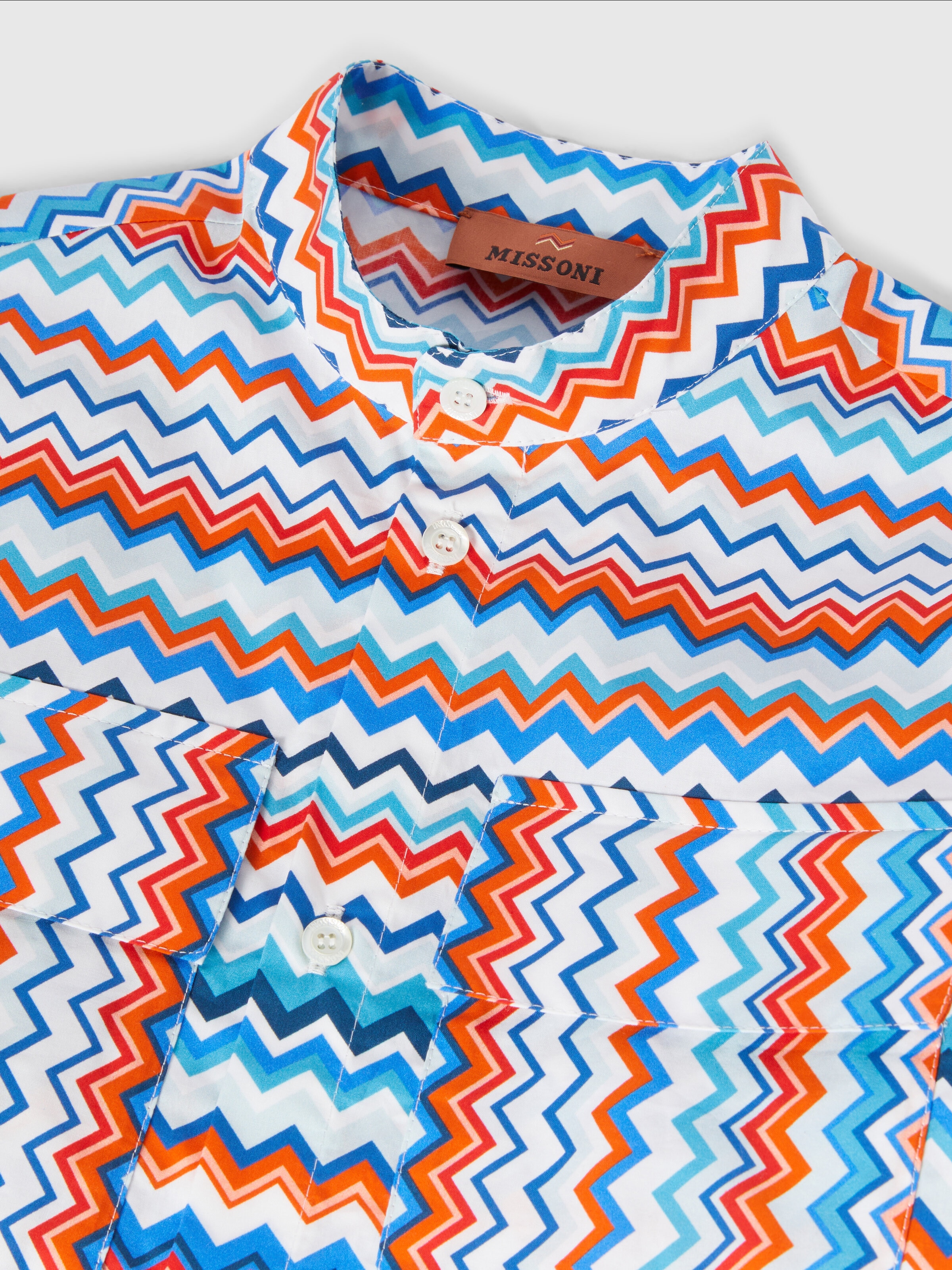 Short-sleeved cotton shirt with zigzag pattern, Multicoloured  - 2