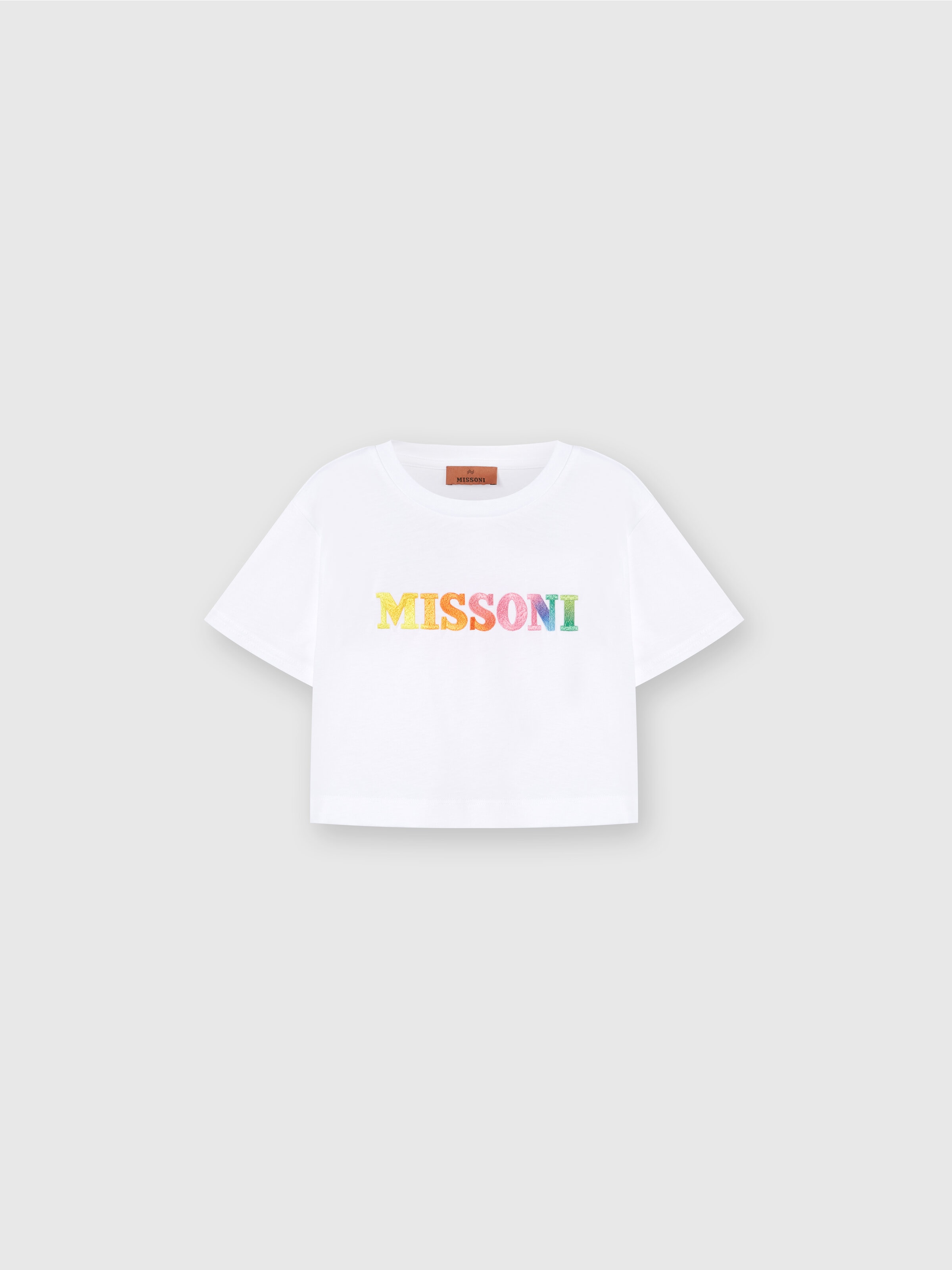 Cotton jersey T-shirt with logo lettering, White  - 0