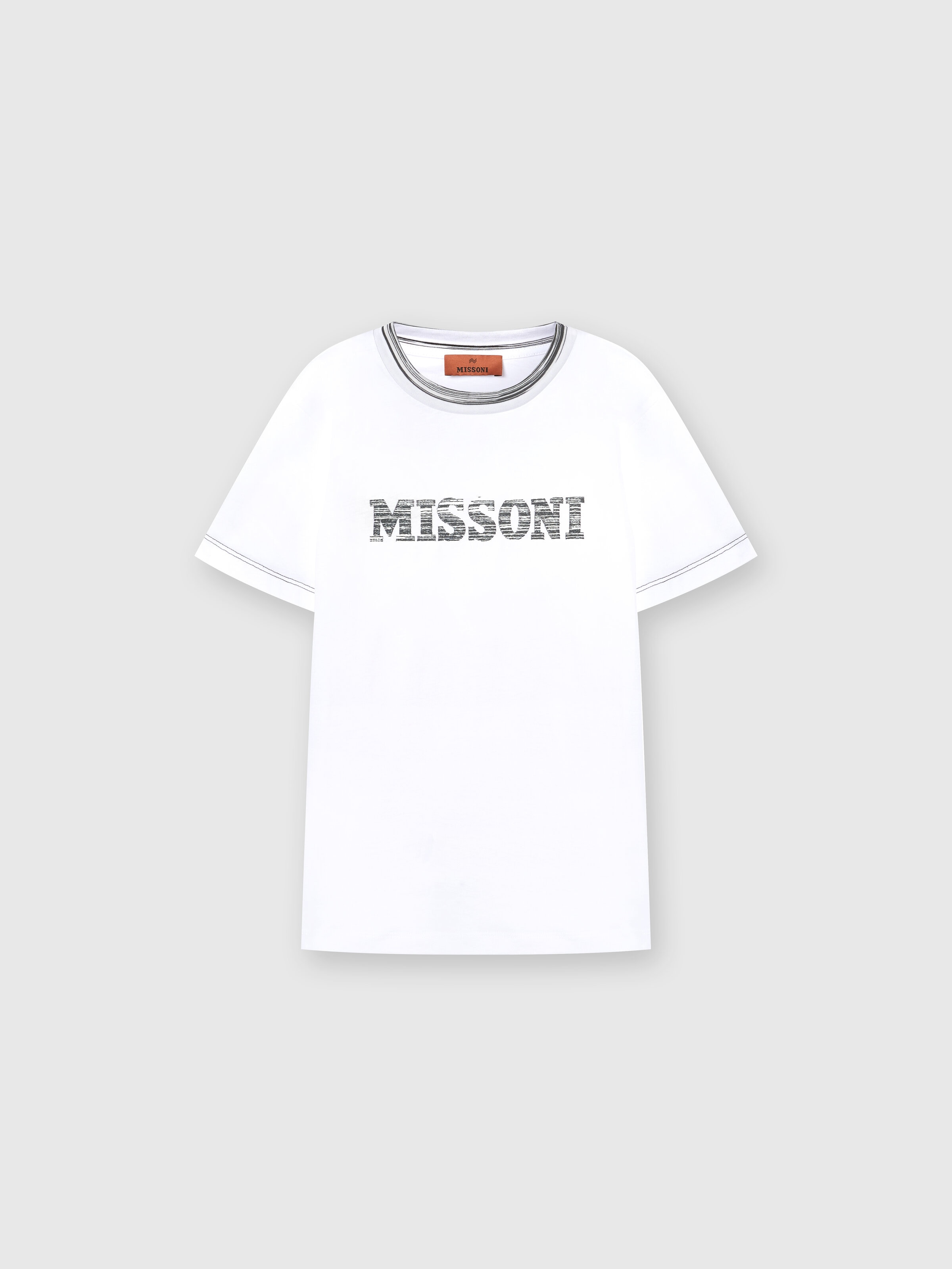 T-shirt in jersey di cotone con logo, Bianco & Nero - 0