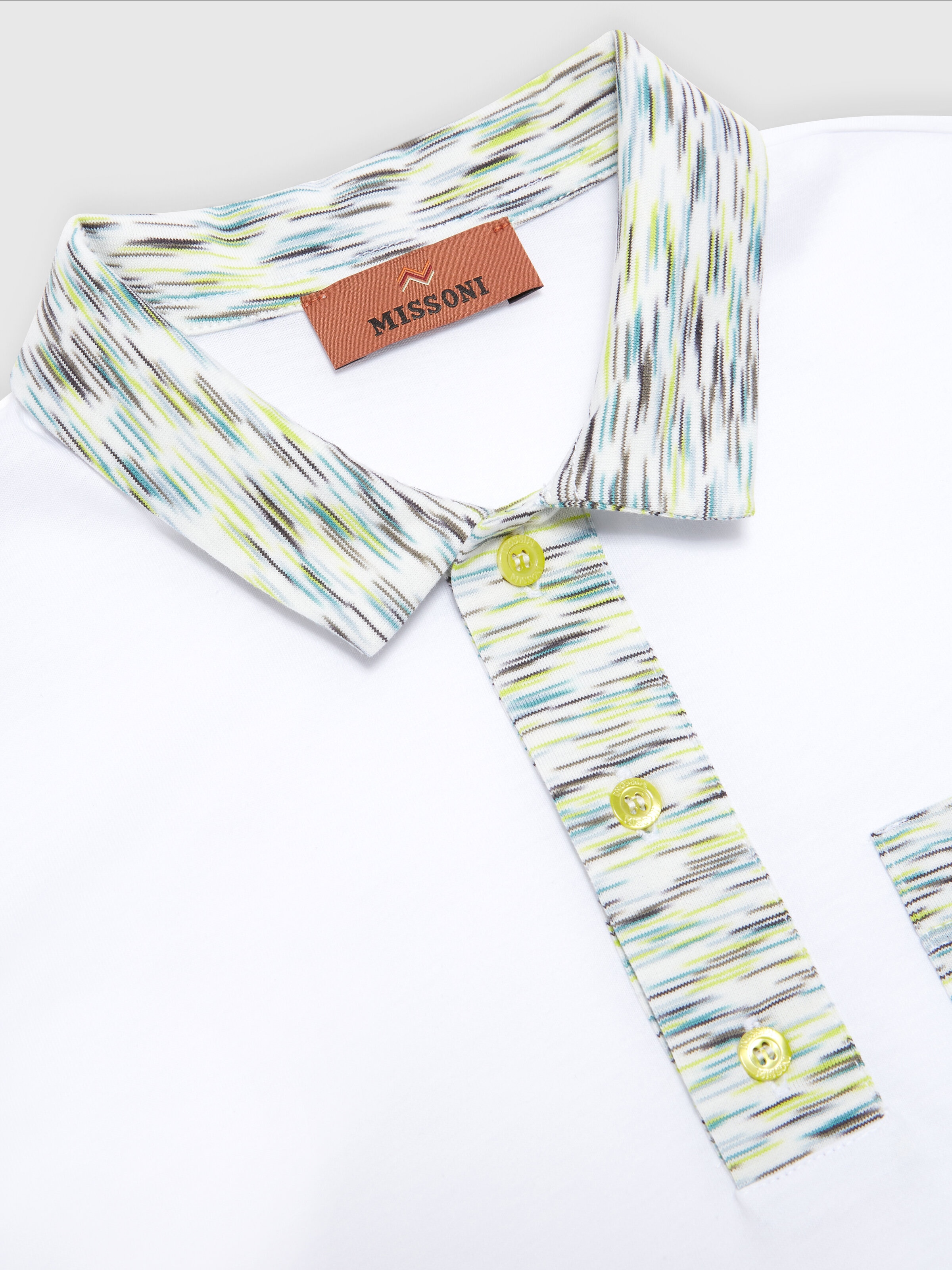 Short-sleeved cotton polo shirt with slub inserts, Multicoloured  - 2