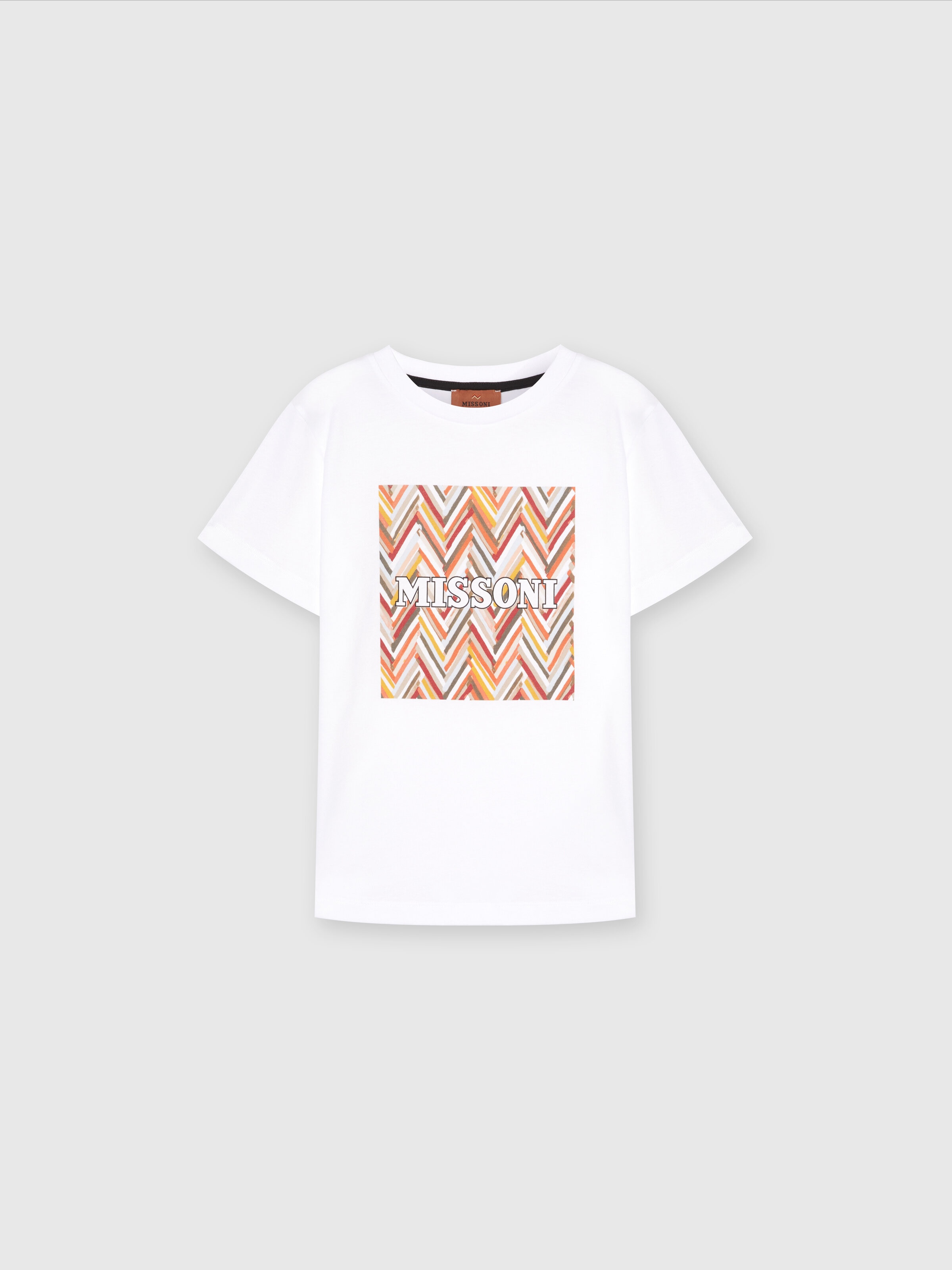 Cotton jersey T-shirt with chevron print and logo, Multicoloured  - 0