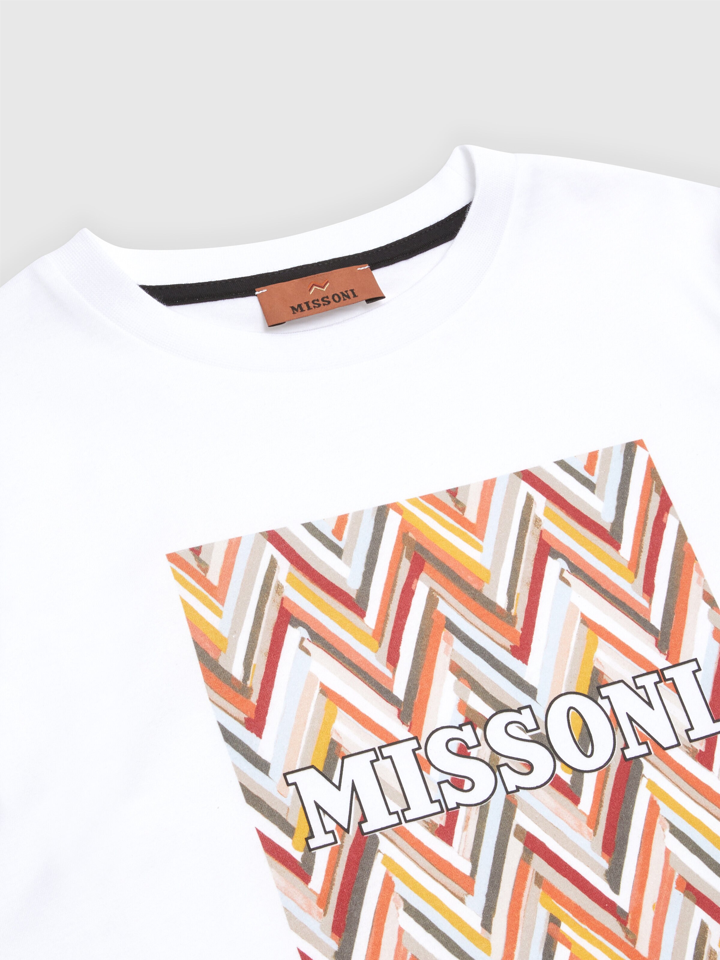 Cotton jersey T-shirt with chevron print and logo, Multicoloured  - 2