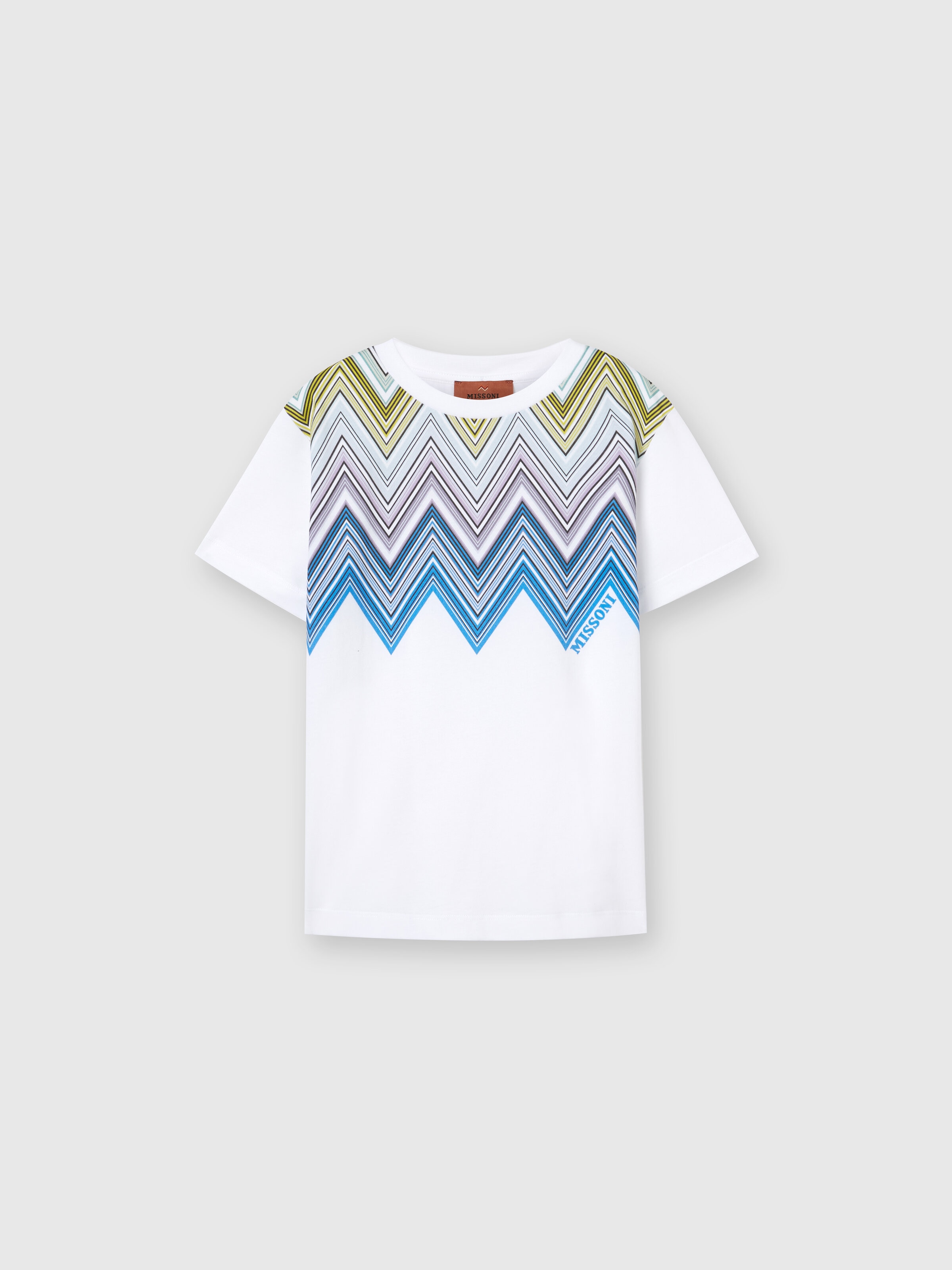 Kurzärmeliges Baumwoll-T-Shirt mit Chevron-Print, Mehrfarbig  - 0