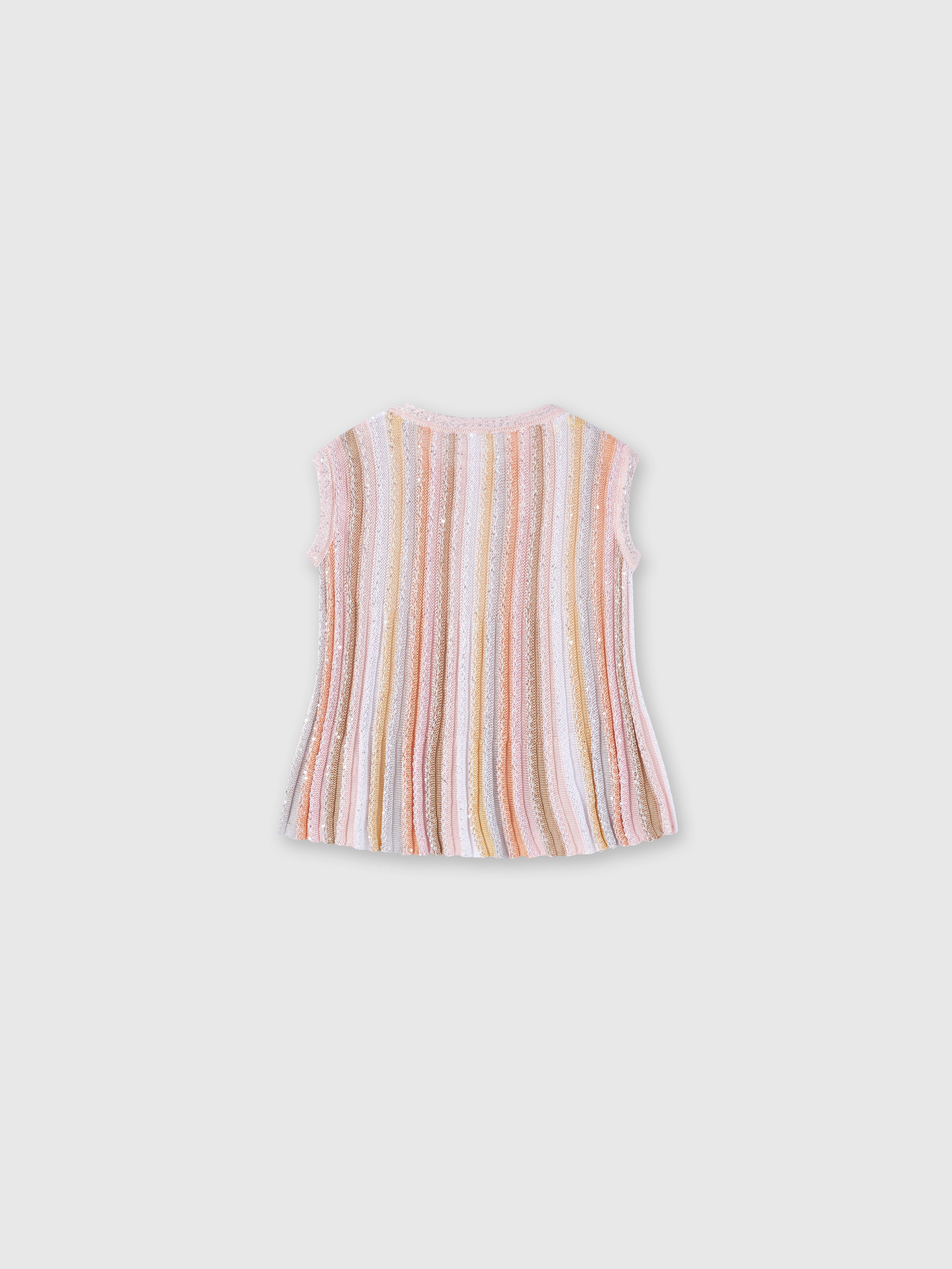Sleeveless top in pleated viscose knit with sequins, Multicoloured  - 1