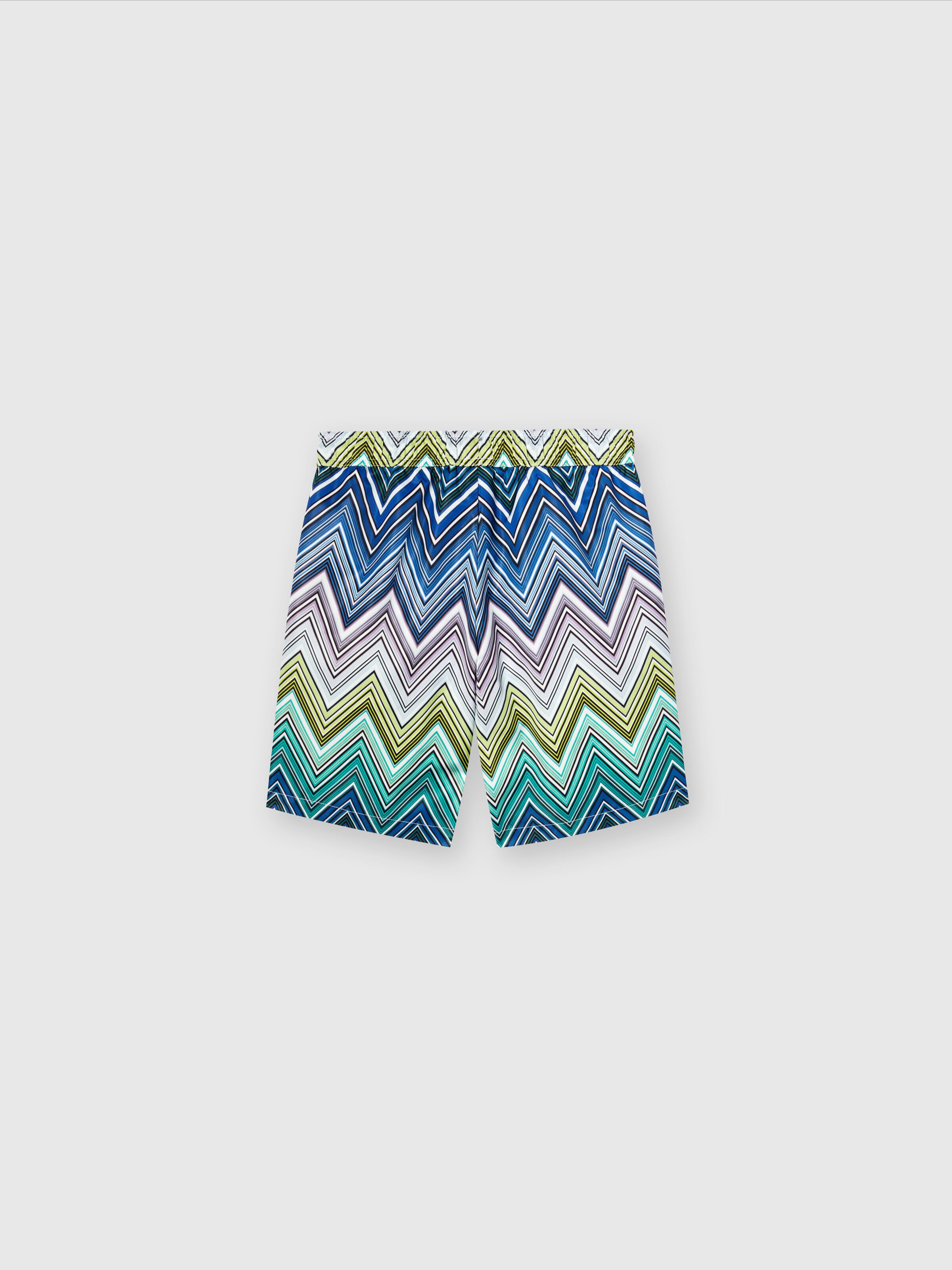 Swimming trunks with chevron pattern and logo lettering, Multicoloured  - 1