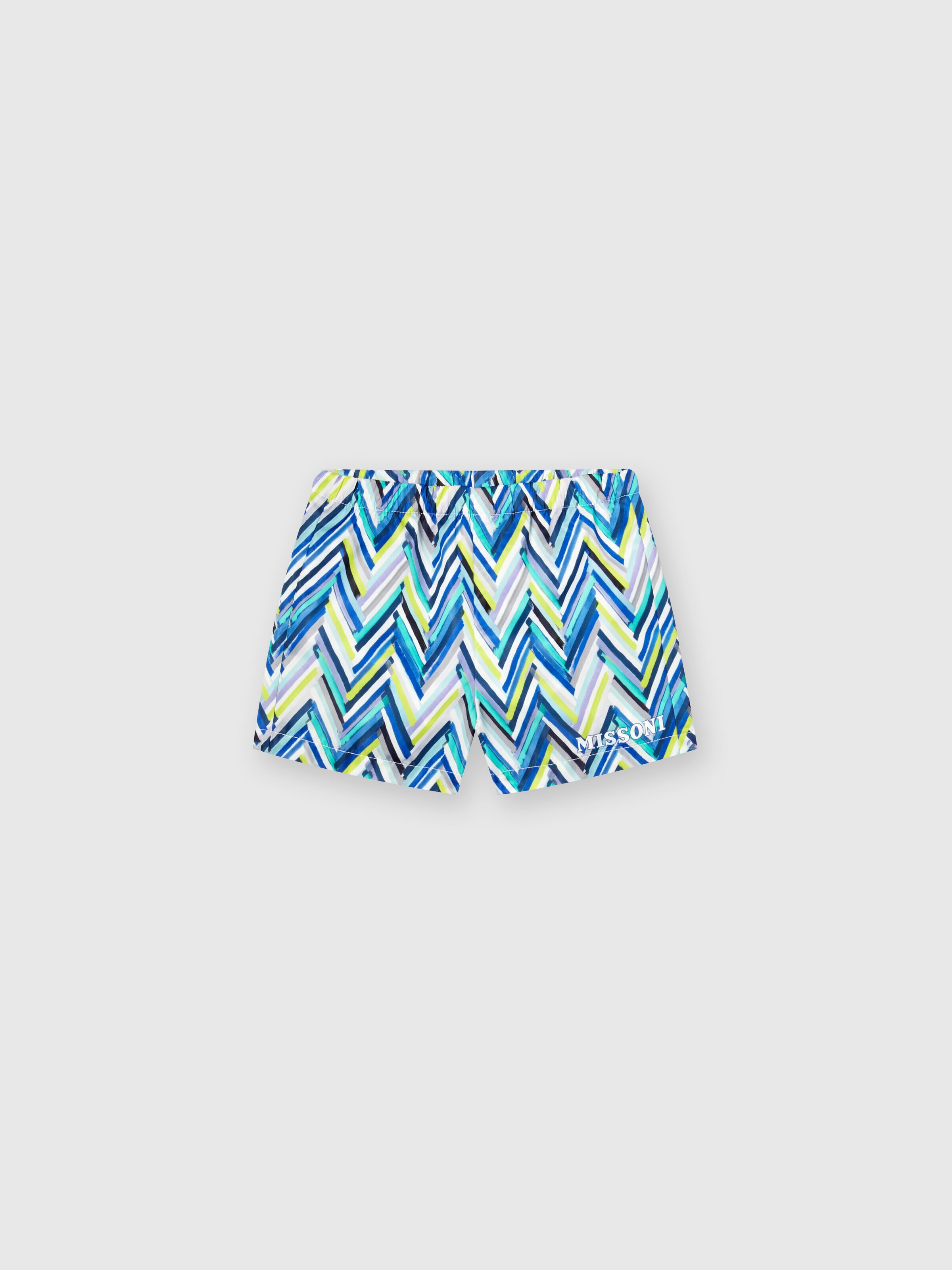 Short de bain avec imprimé à zig-zag et imprimé logo, Multicolore  - 0