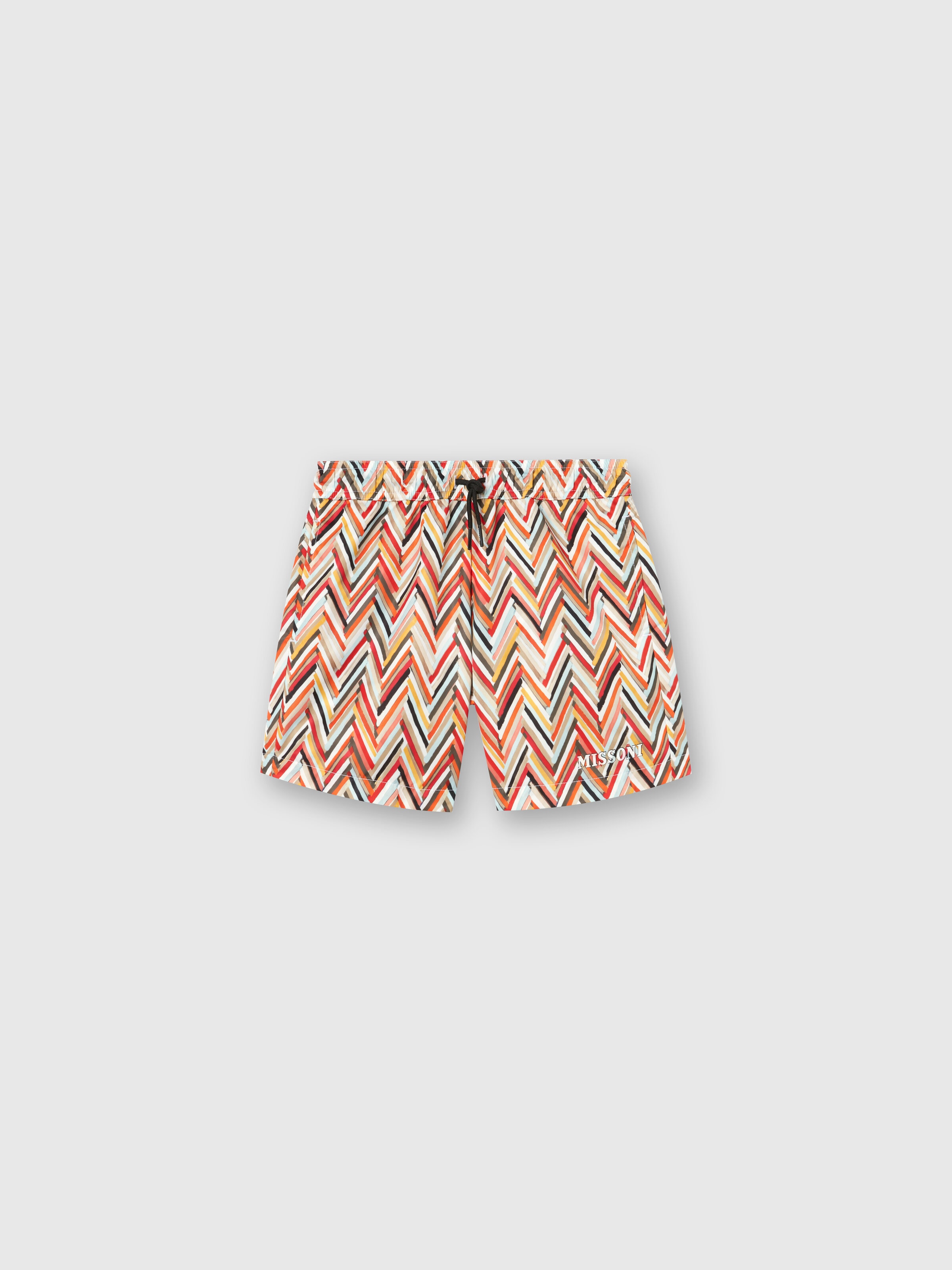 Swimming trunks with zigzag pattern and logo, Multicoloured  - 0