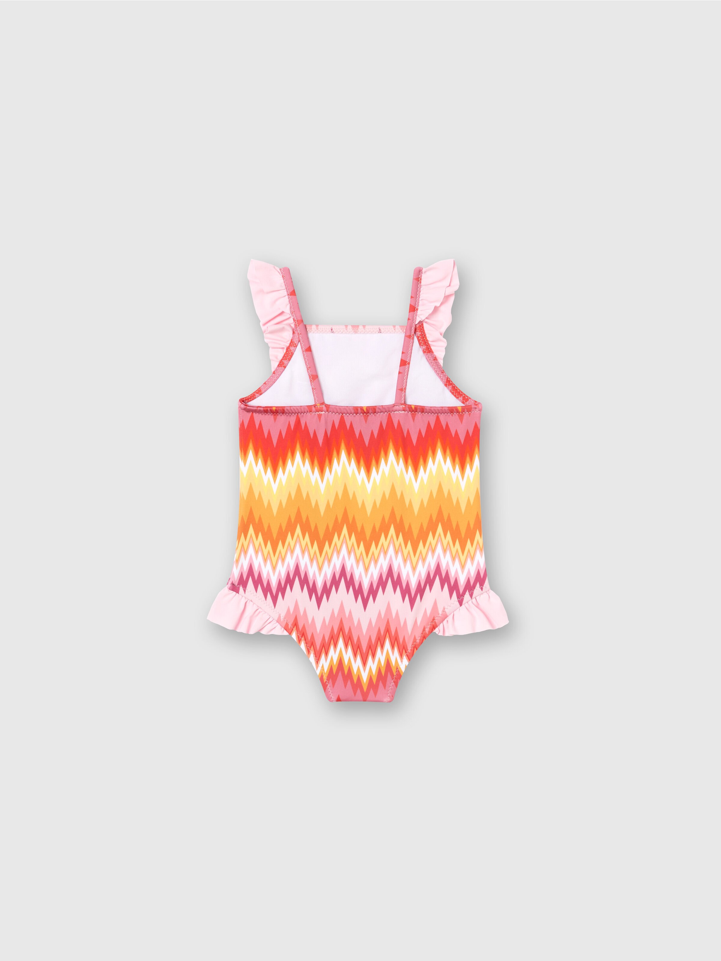 Maillot de bain une pièce à chevrons avec volants et logo, Multicolore  - 1