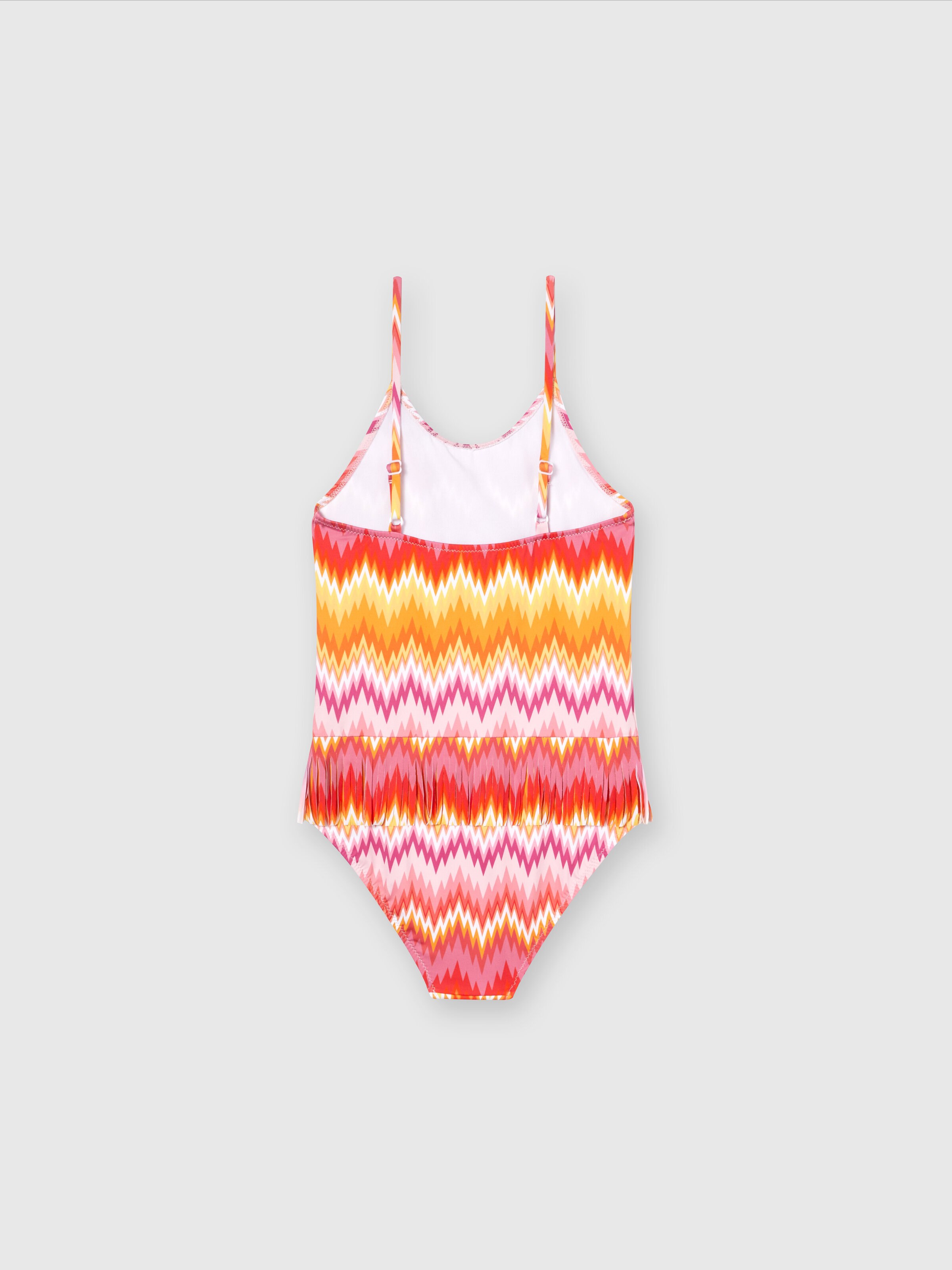 One-piece swimming costume with chevron pattern and logo lettering, Multicoloured  - 1