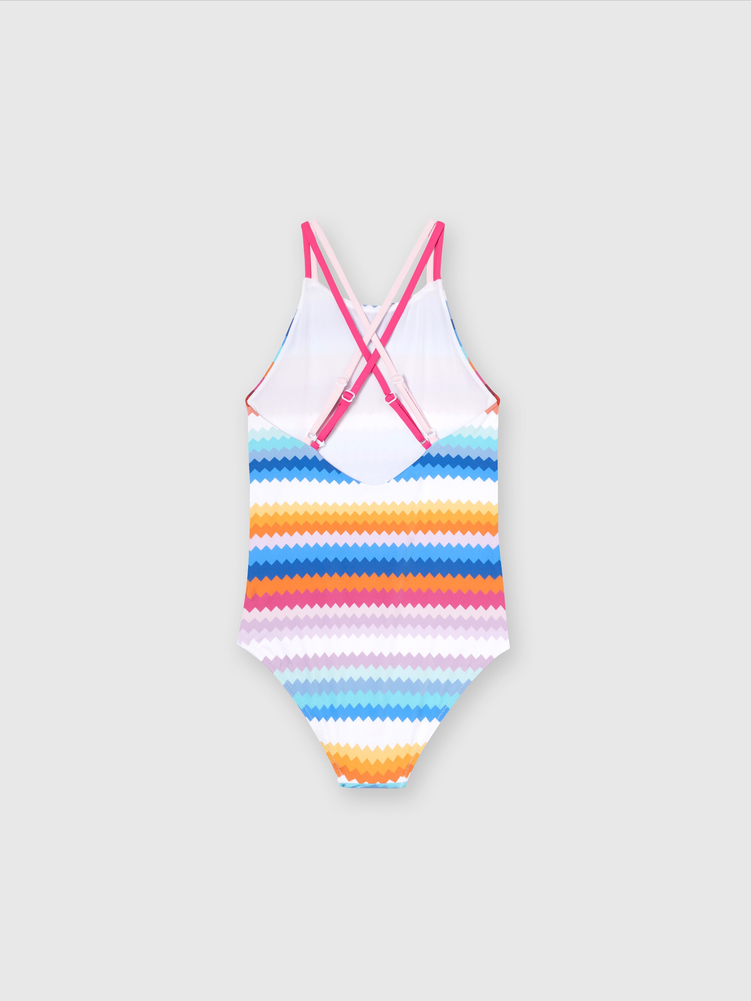 One-piece swimming costume with zigzag pattern and logo lettering, Multicoloured  - 1