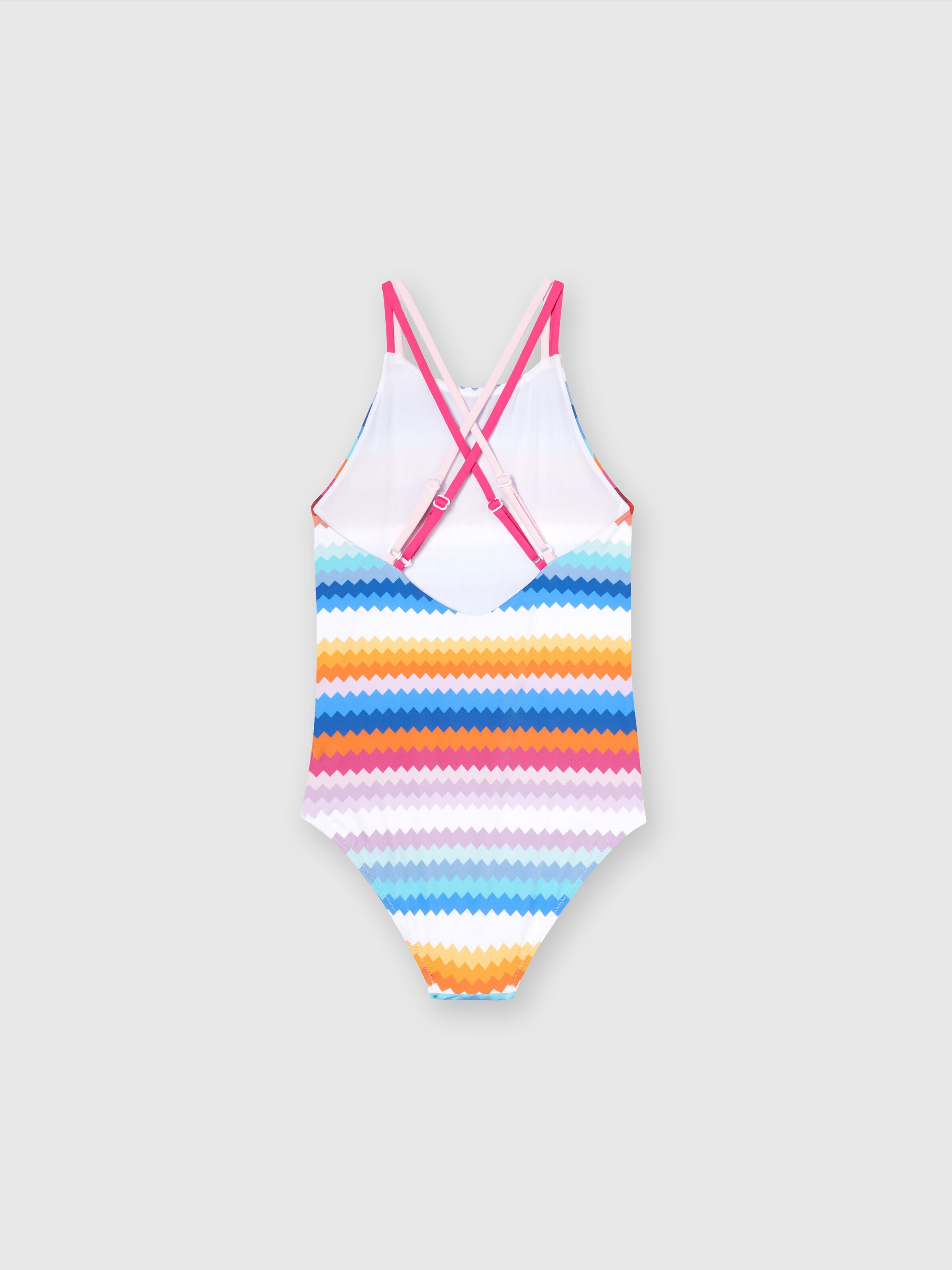 One-piece swimming costume with zigzag pattern and logo lettering, Multicoloured  - 1